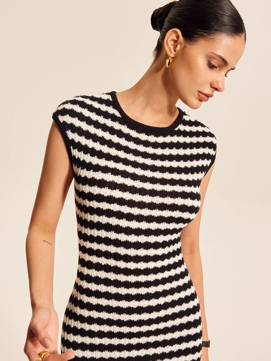 Striped Cap Sleeves Knit Dress