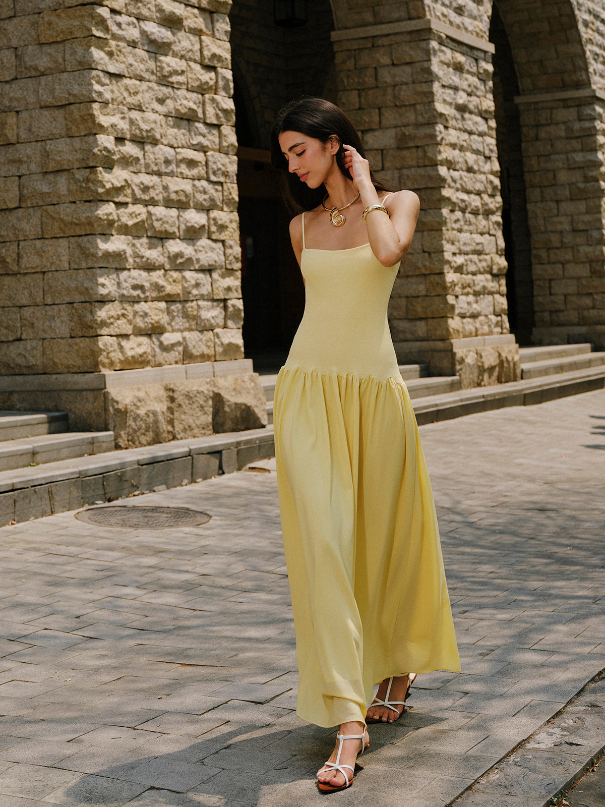 Pleated Hem Cami Sweater Dress