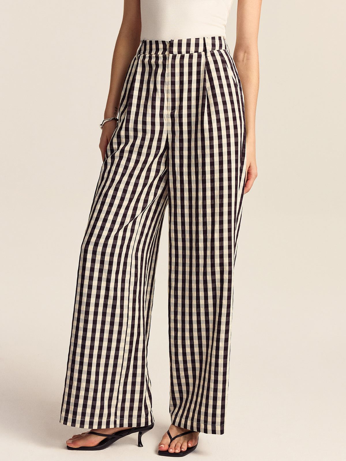 Gingham Wide-Leg Pants