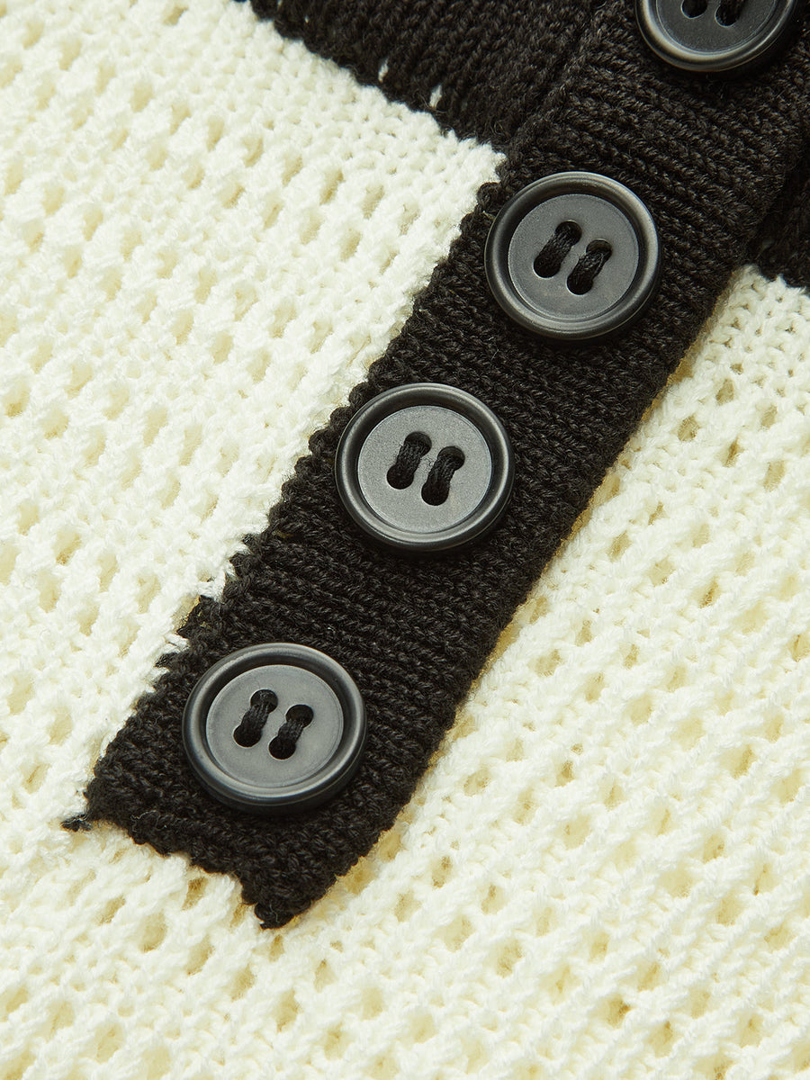 Contrast Trim Button-Front Knitted Shorts