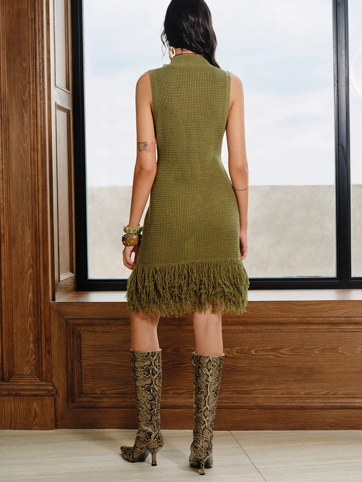 Fringe Hem Sleeveless Knit Dress