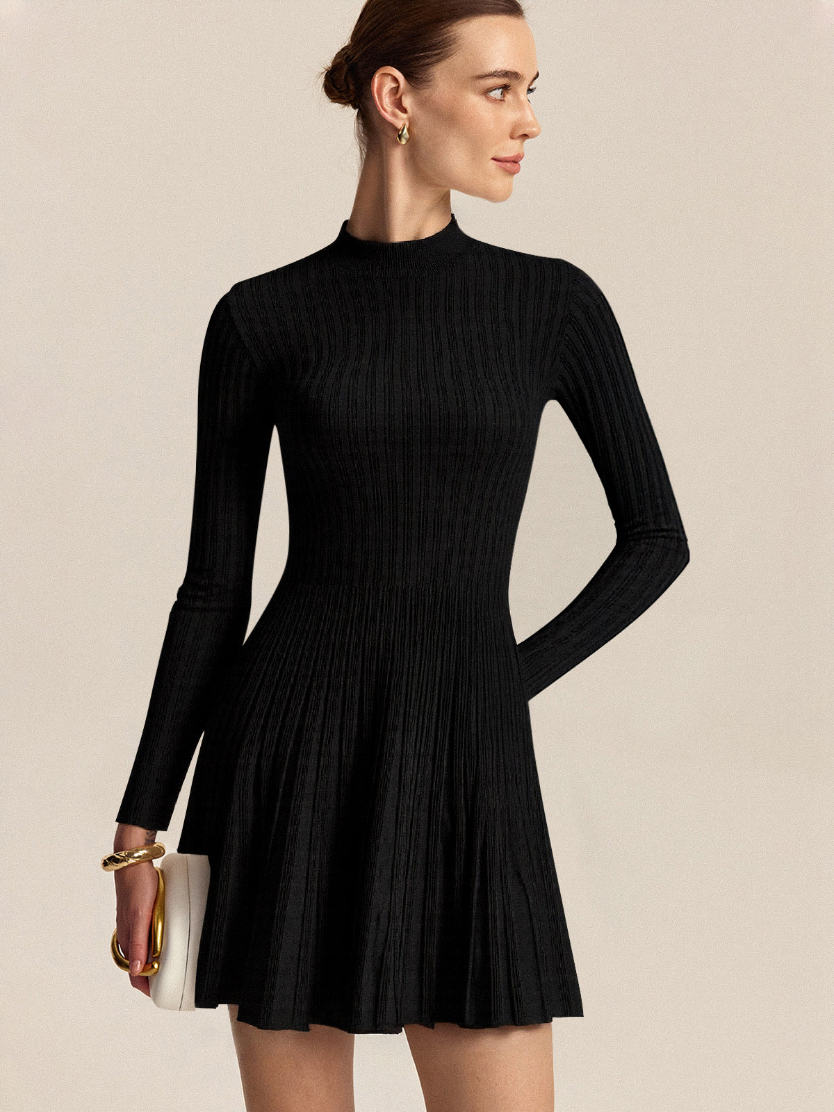 Mock Neck Flared Sweater Dress