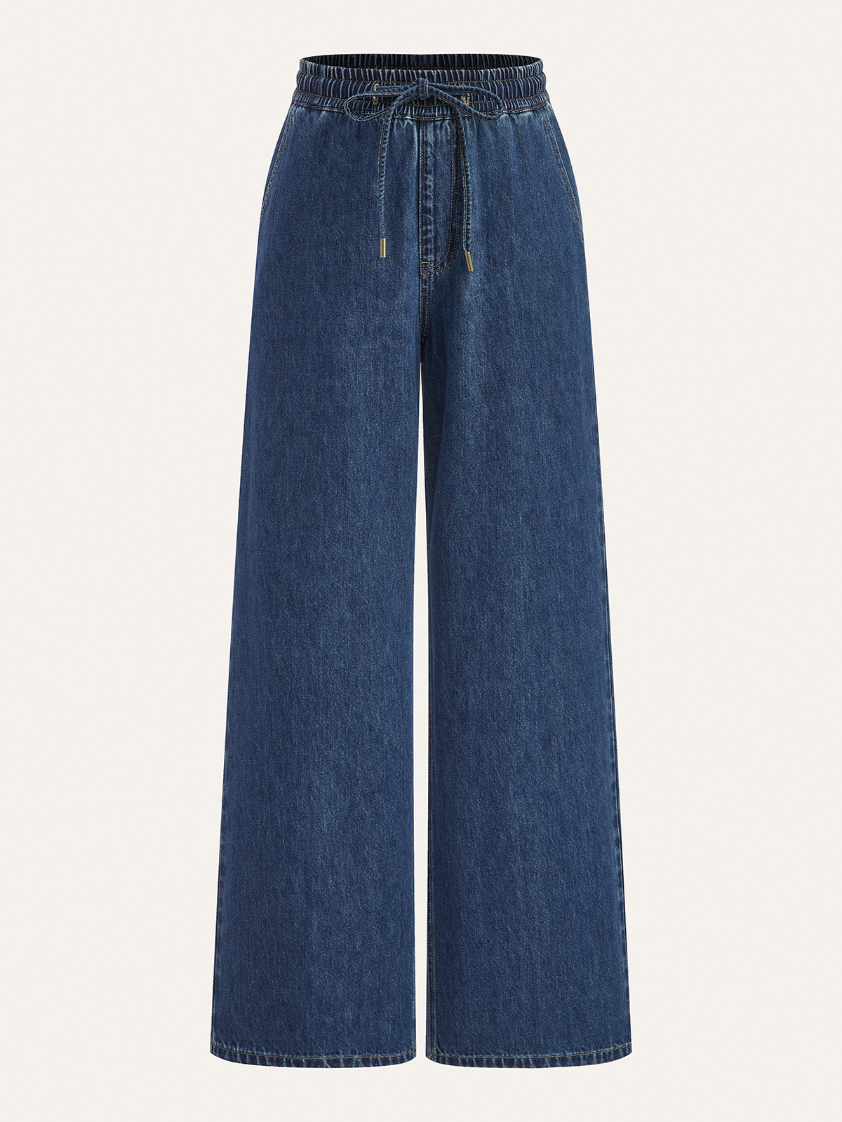 Denim Drawstring Waist Wide-Leg Pants