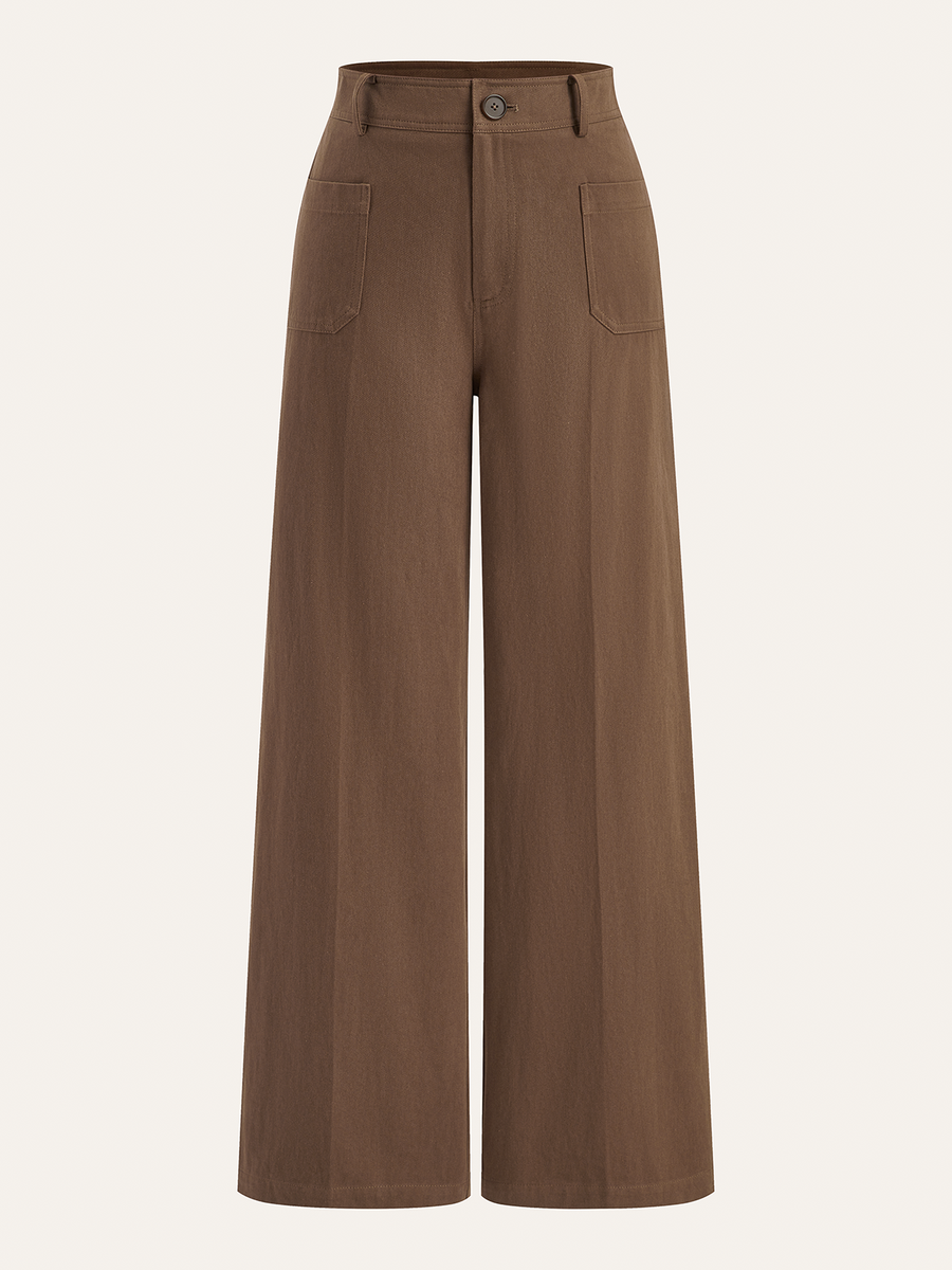 Cotton Mid-Waist Wide-Leg Pants