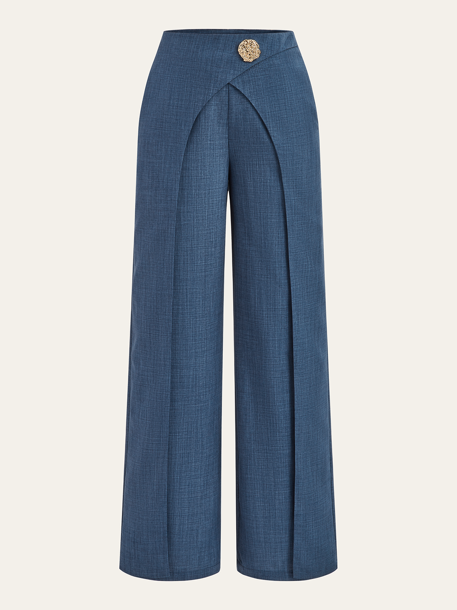 Metal Detail Straight-Leg Pants