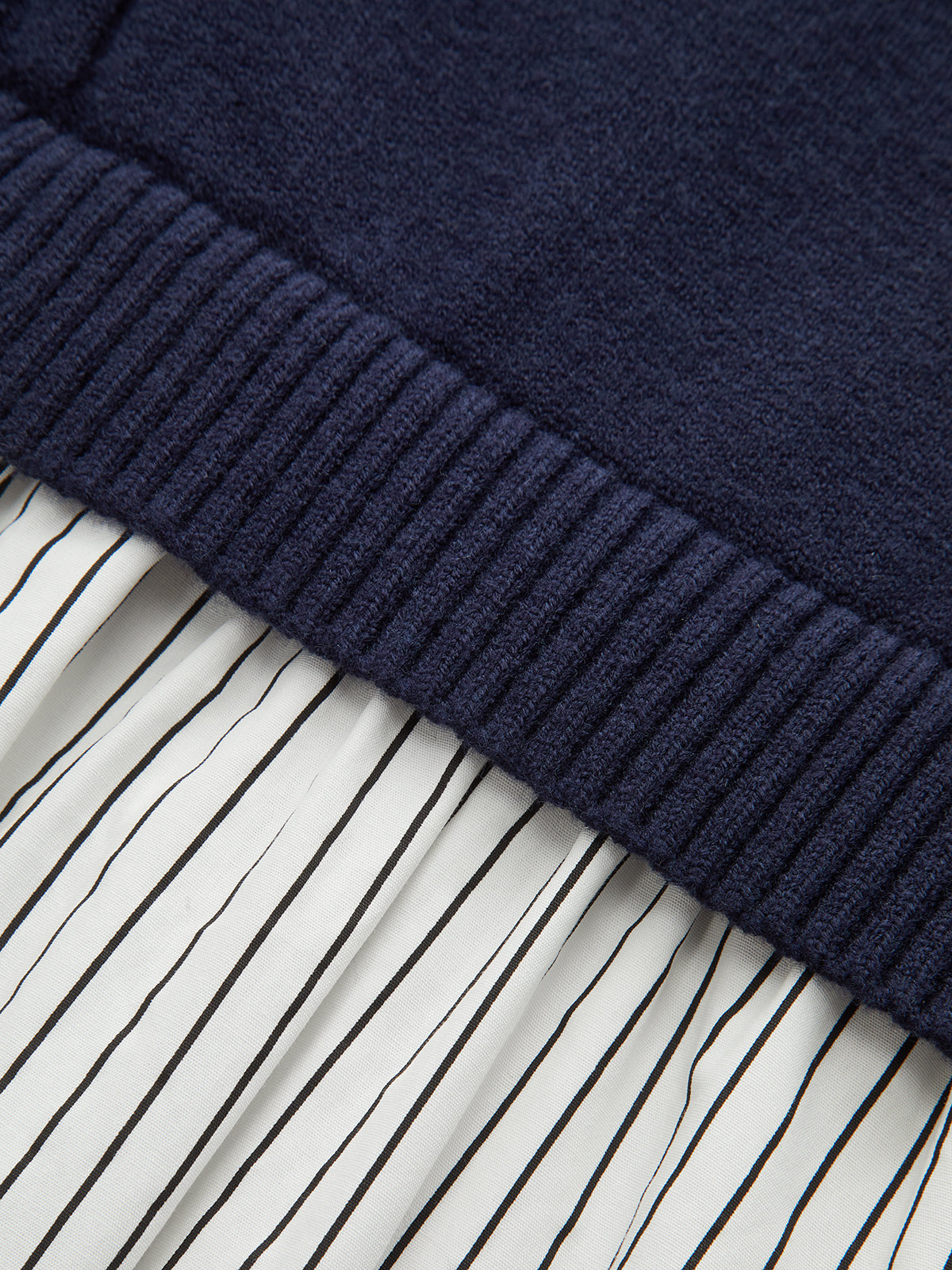 2 in 1 Cable-Knit Paneled Striped Midi Dress