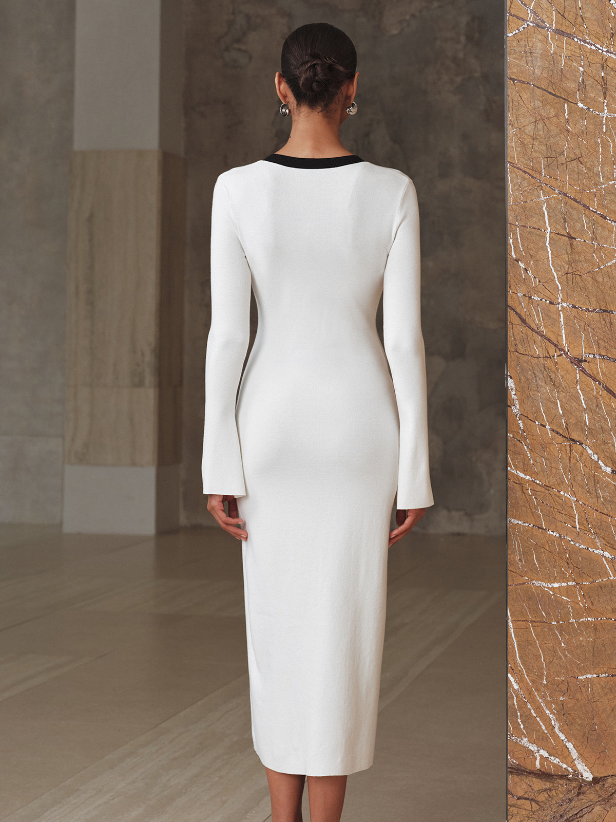 Contrast Trim Knit Maxi Dress