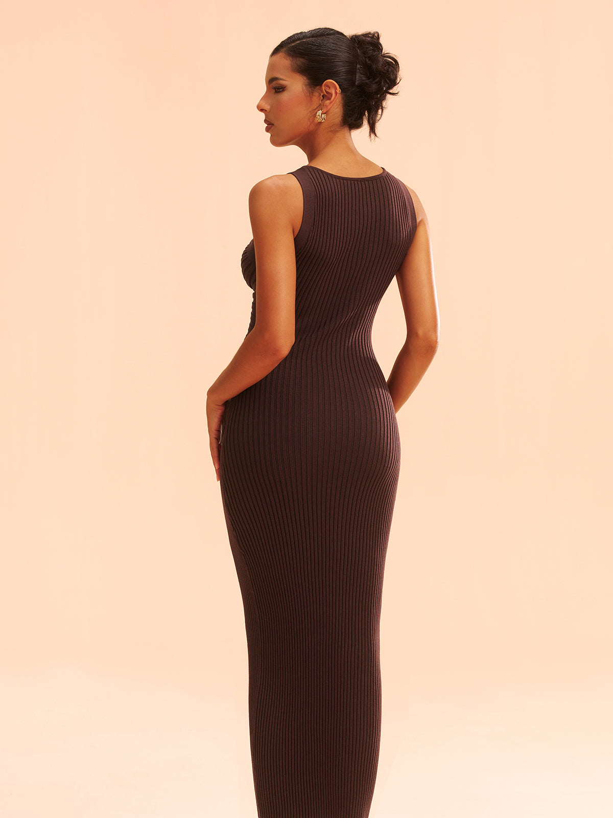 Ribbed Knit Cut-Out Bodycon Midi Dress