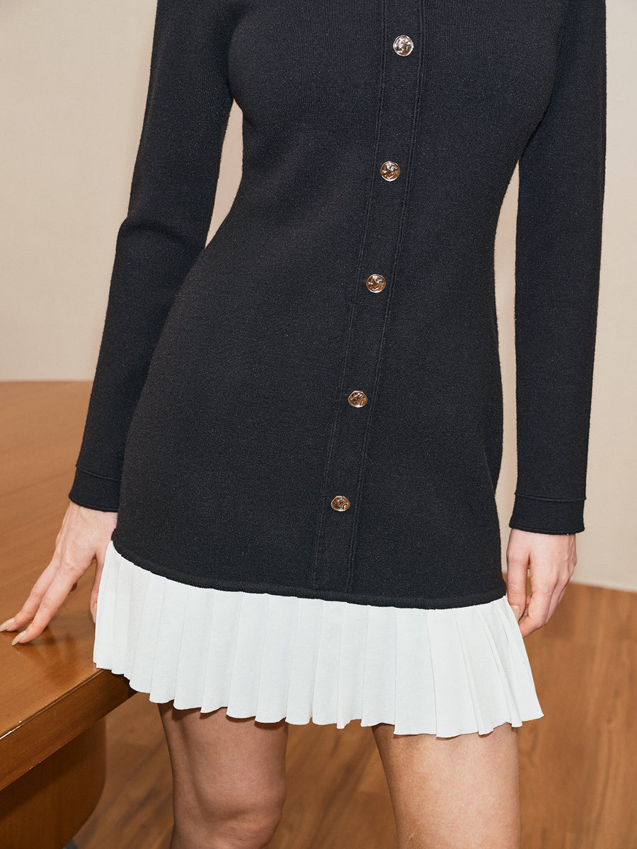 Long Sleeve Pleated Hem Sweater Dress