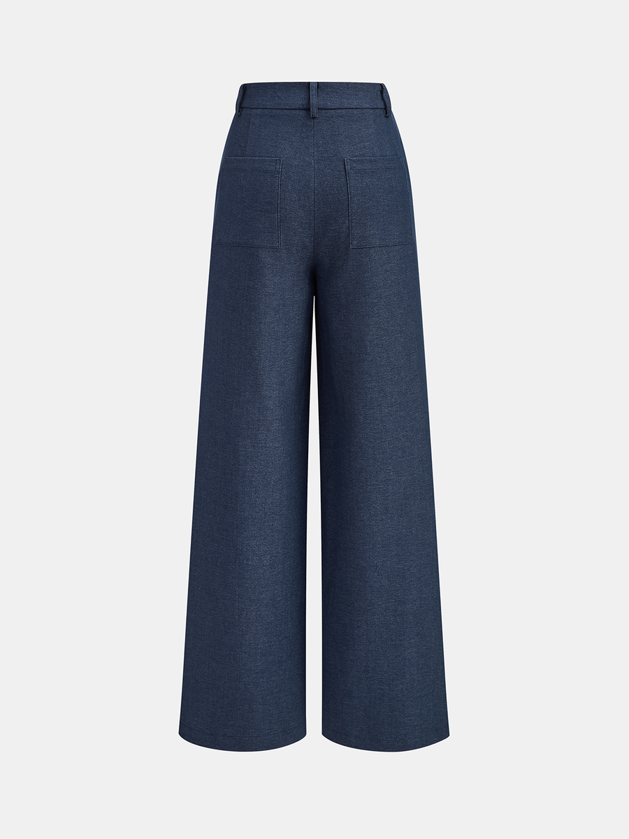 Mid-Waisted Pleated Wide-Leg Pants