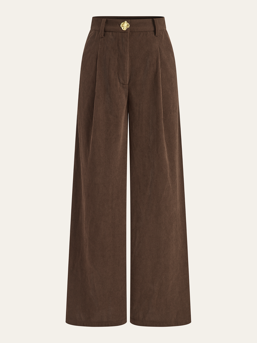Corduroy Wide-Leg Pleated Pants