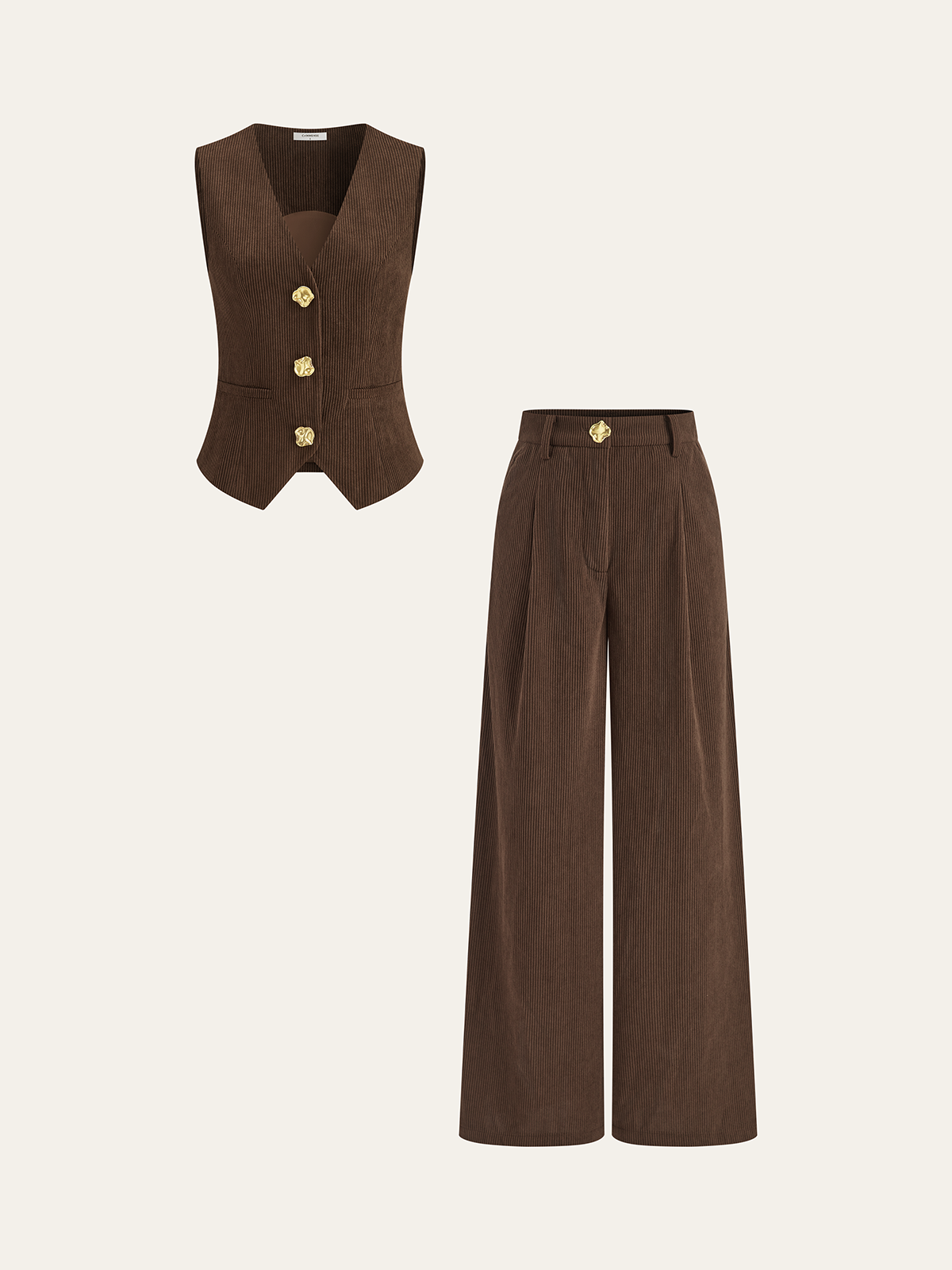 Corduroy Wide-Leg Pleated Pants