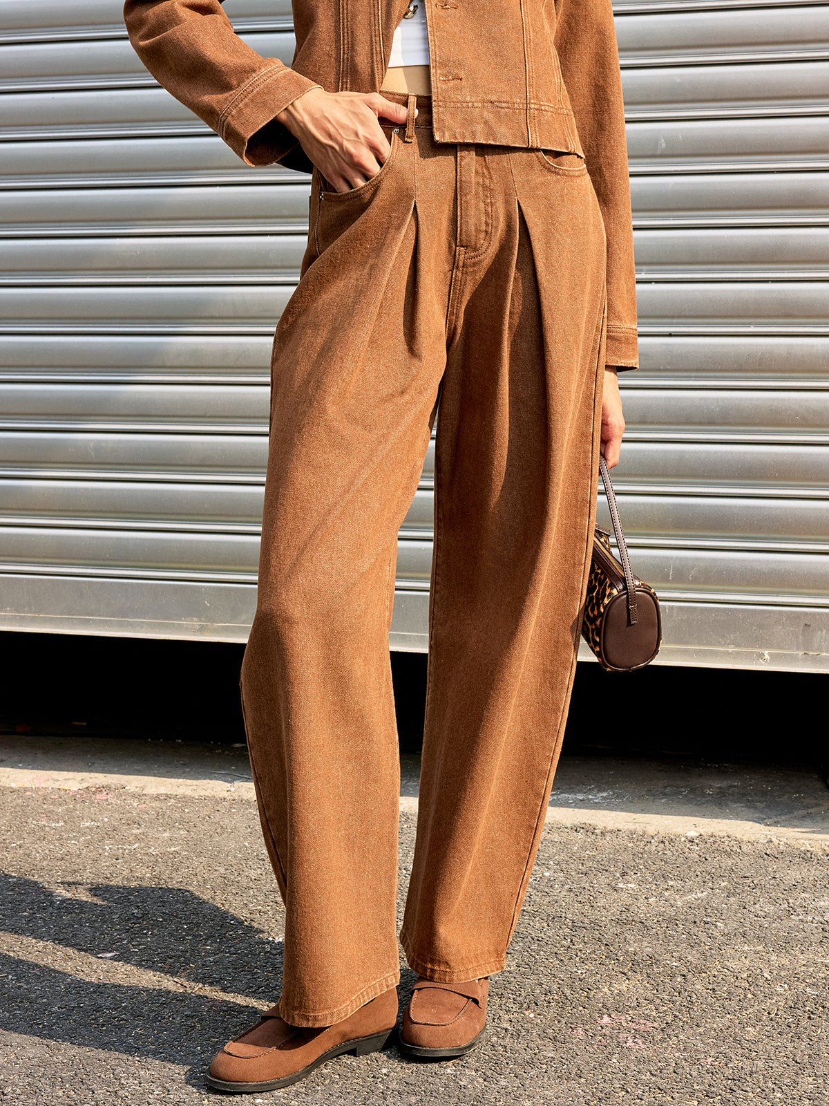 Mid-Waist Denim Wide-Leg Pants