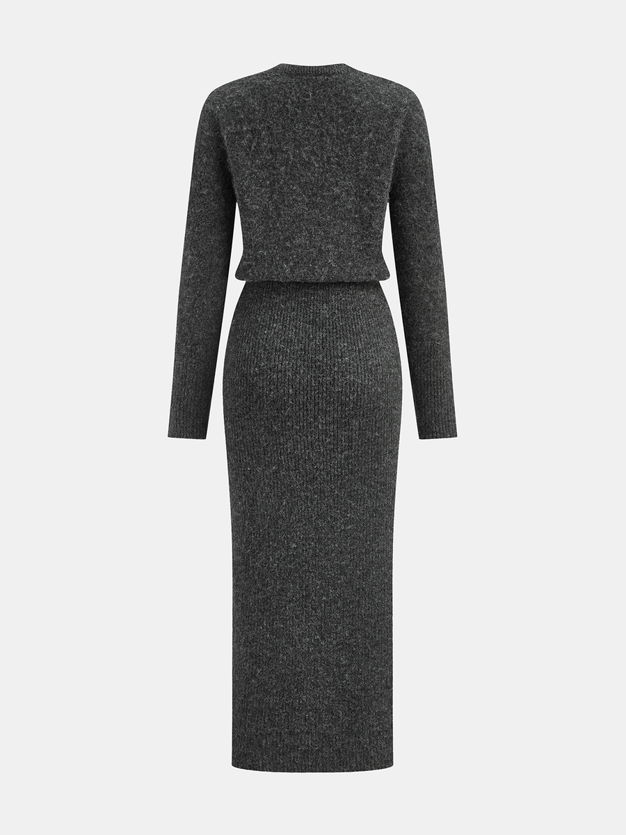 Wool-Blend Fuzzy Midi Dress