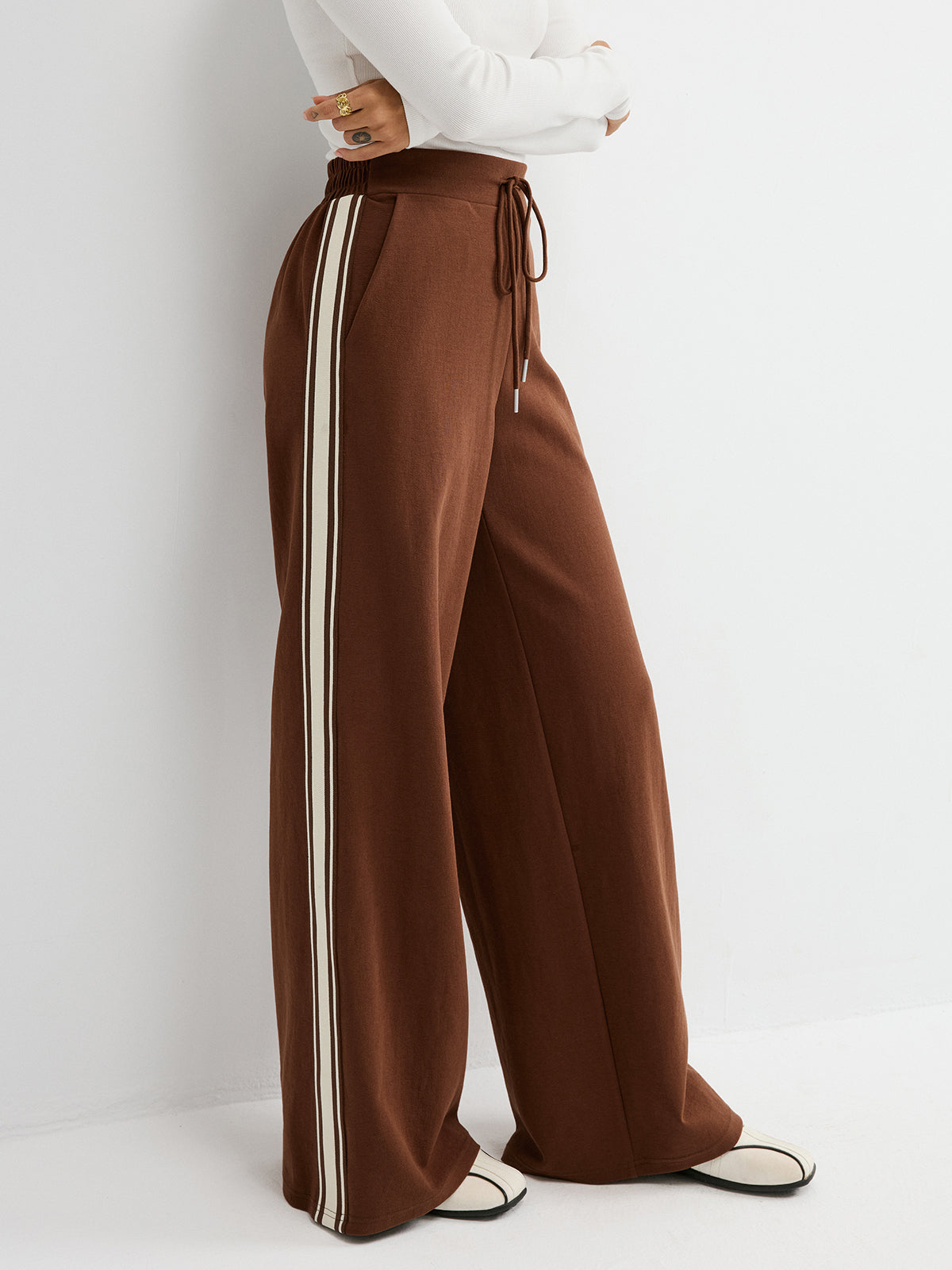 Side-Stripe Drawstring Mid-Waist Sweatpants