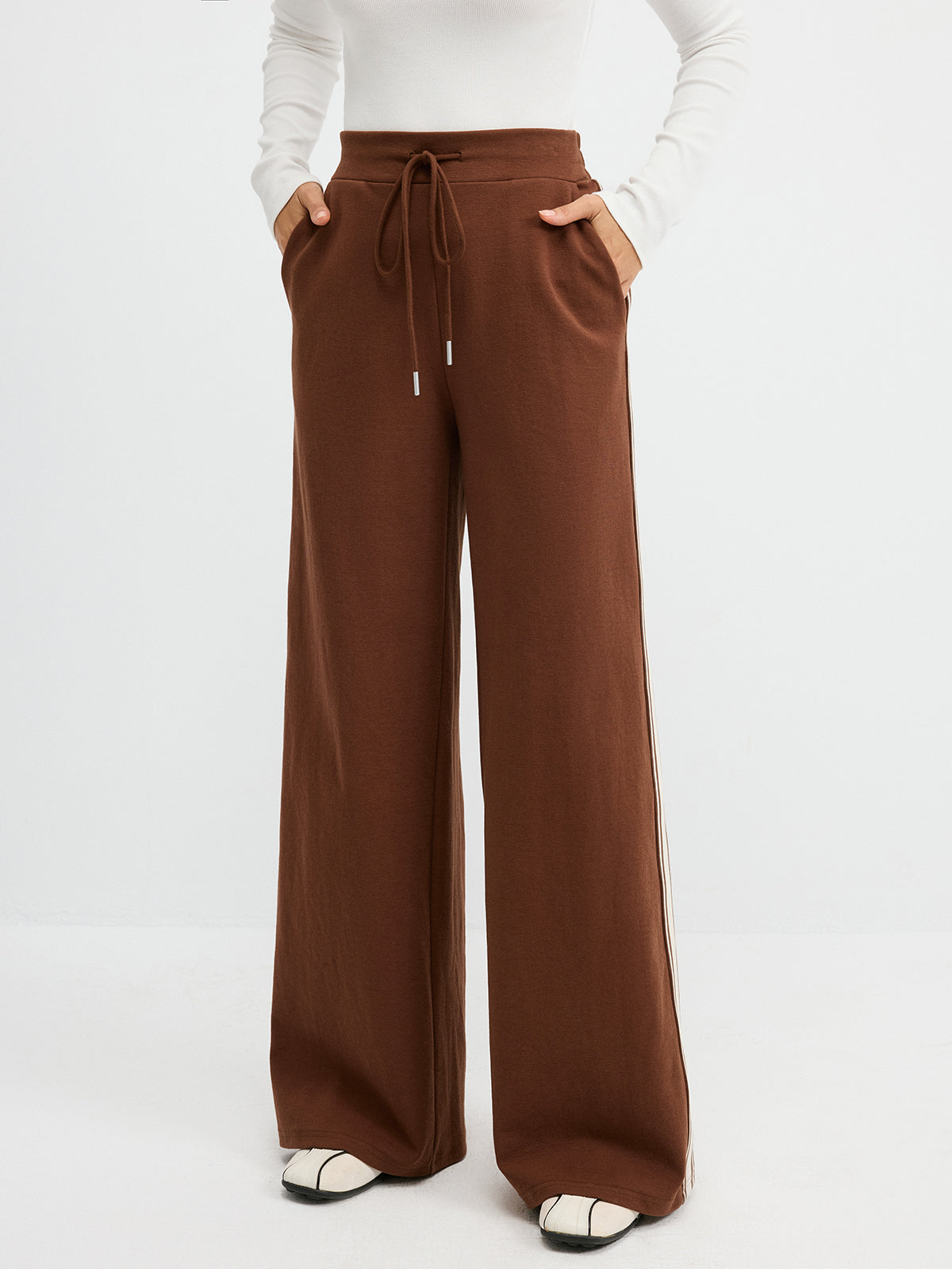 Side-Stripe Drawstring Mid-Waist Sweatpants
