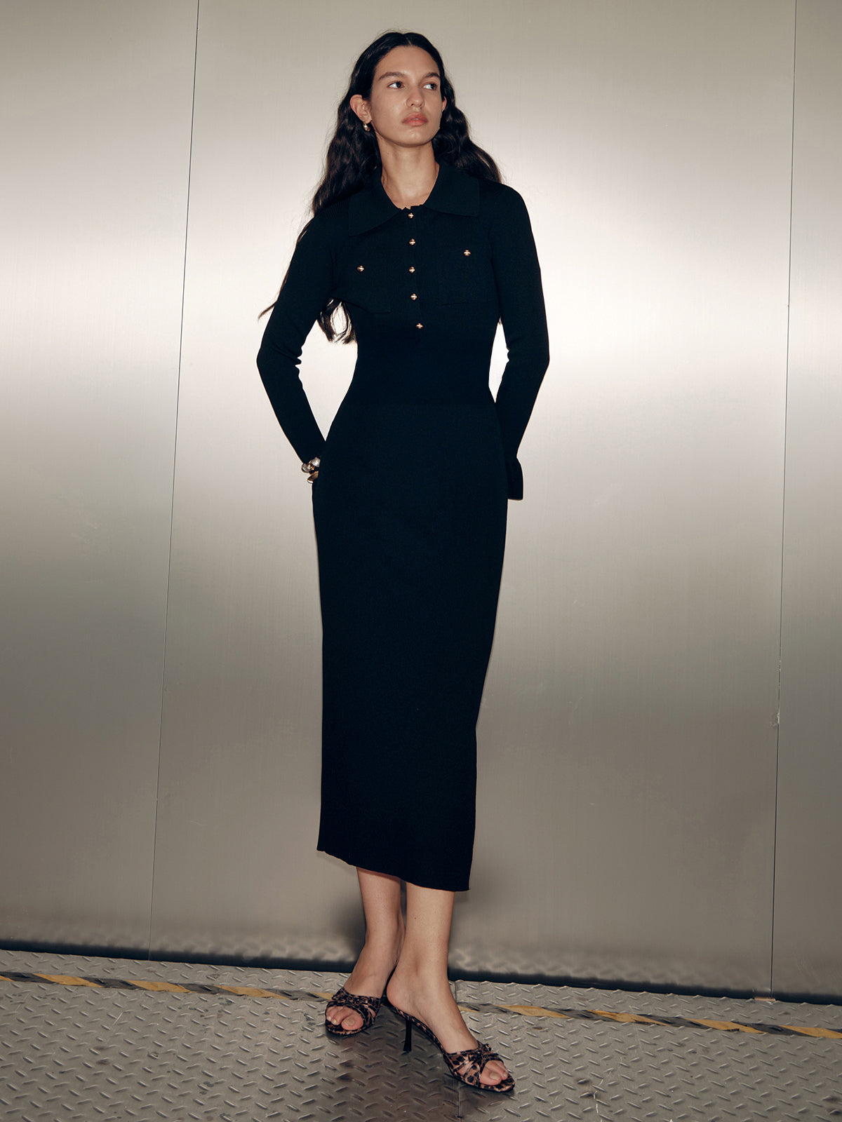 Collared Long Sleeve Maxi Dress