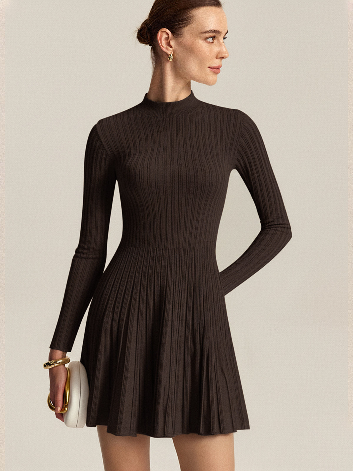 Mock Neck Flared Sweater Dress