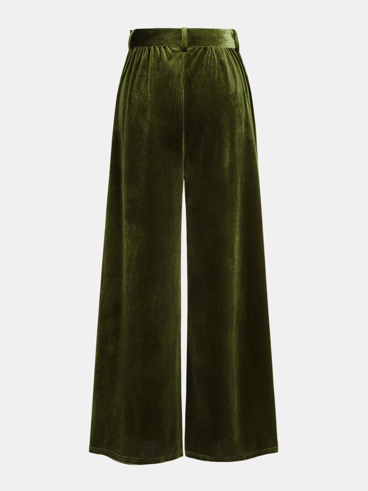 Belted Pleated Velvet Wide-Leg Pants