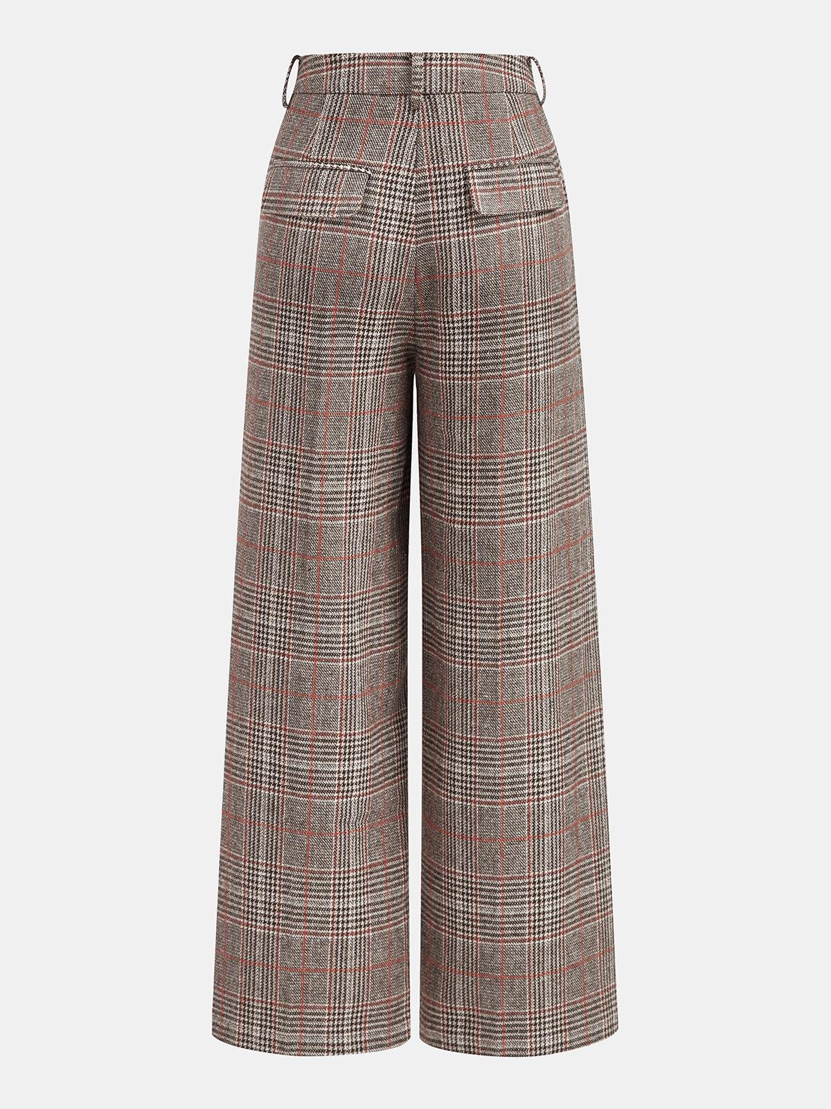 Mid-Waist Plaid Metal Button Pants