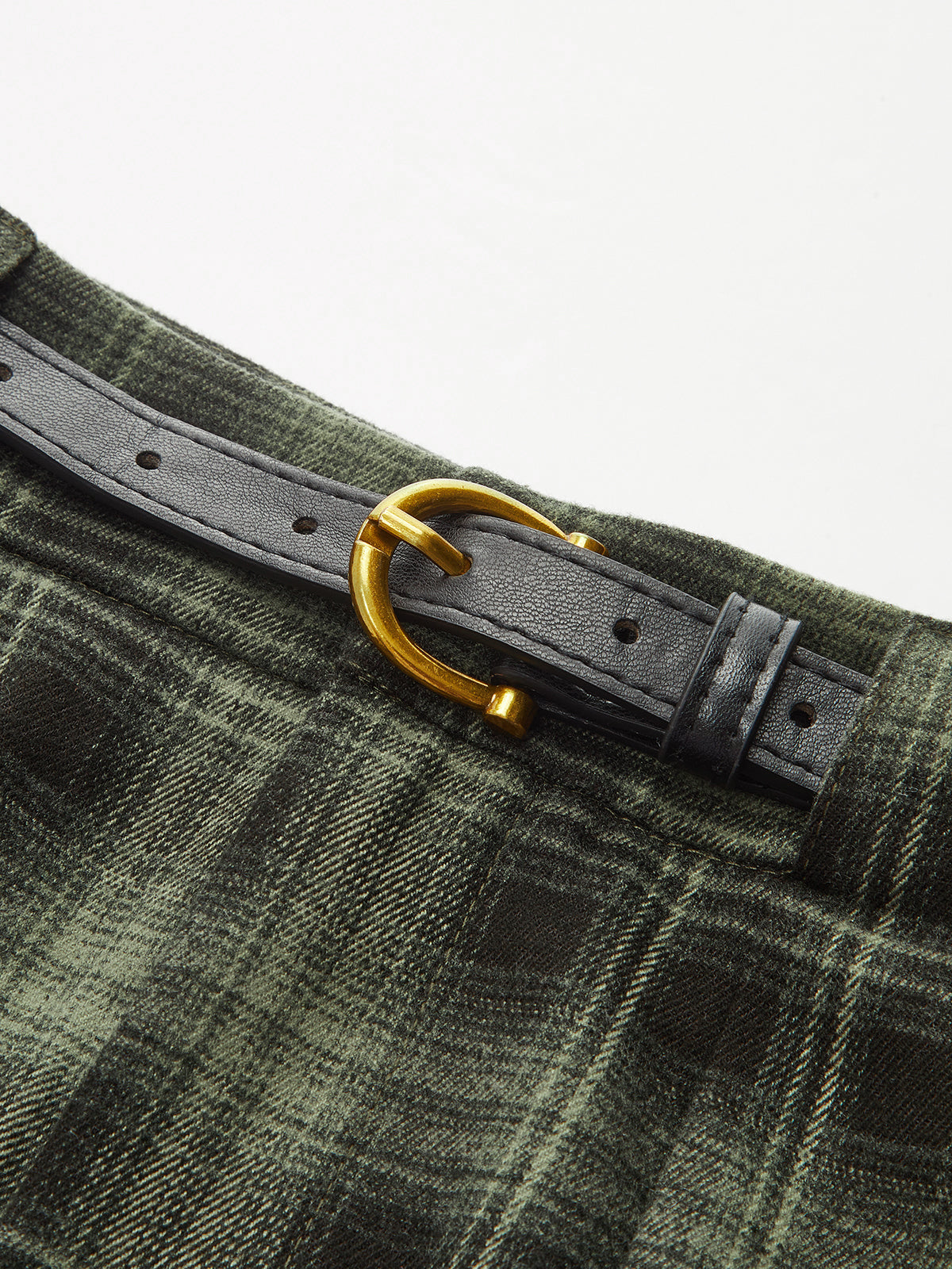 Belted Plaid Straight-Leg Pants