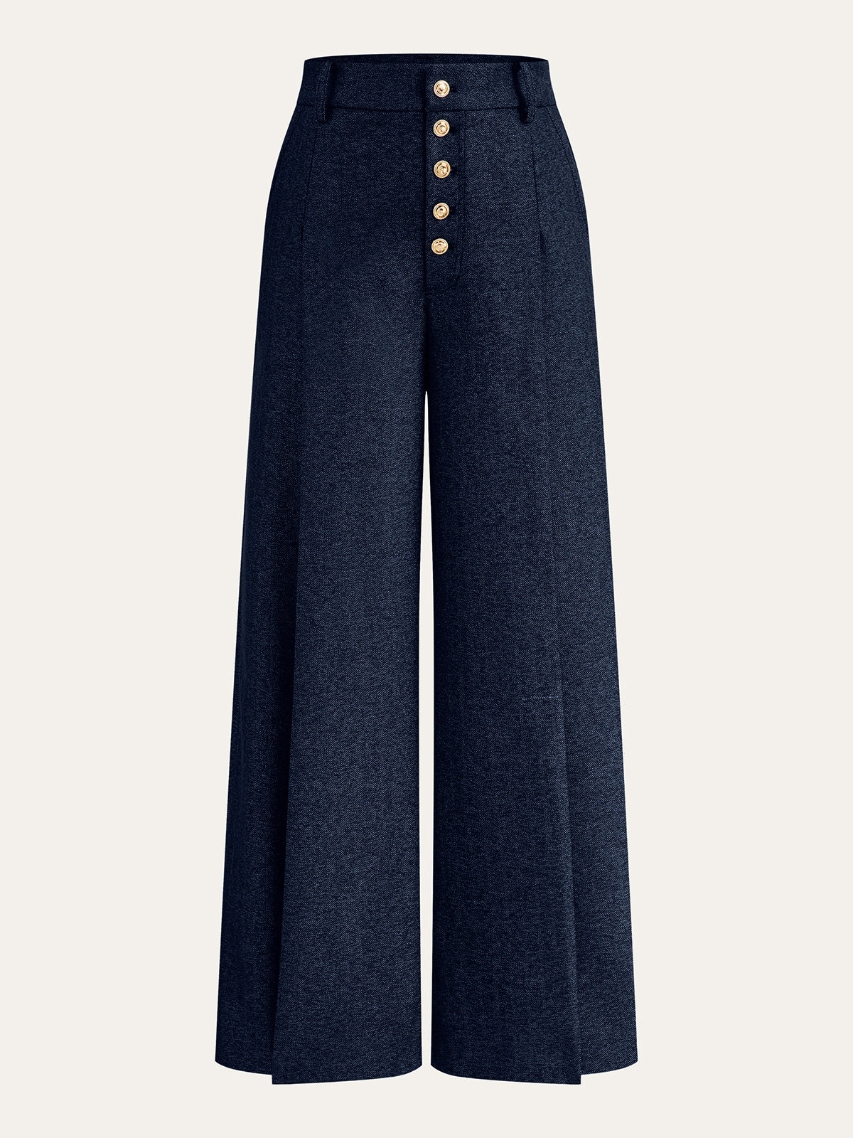 High-Waisted Button-Front Wide-Leg Pants