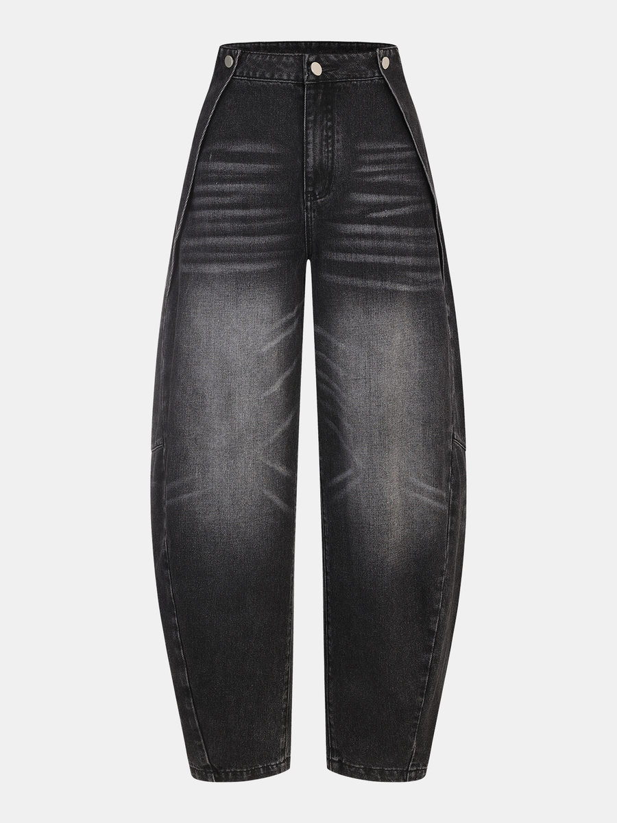 Washed Denim Curved-Leg Jeans