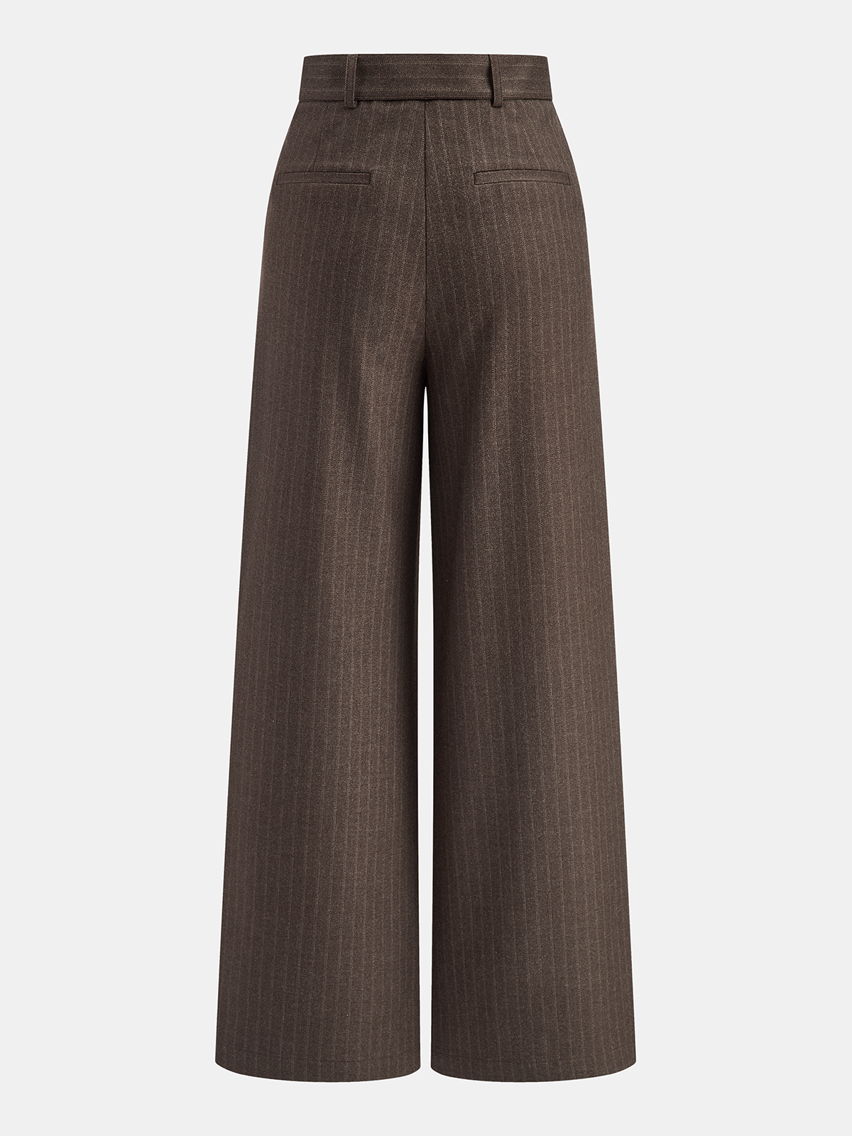 Belted Pinstripe Mid-Waist Wide-Leg Pants