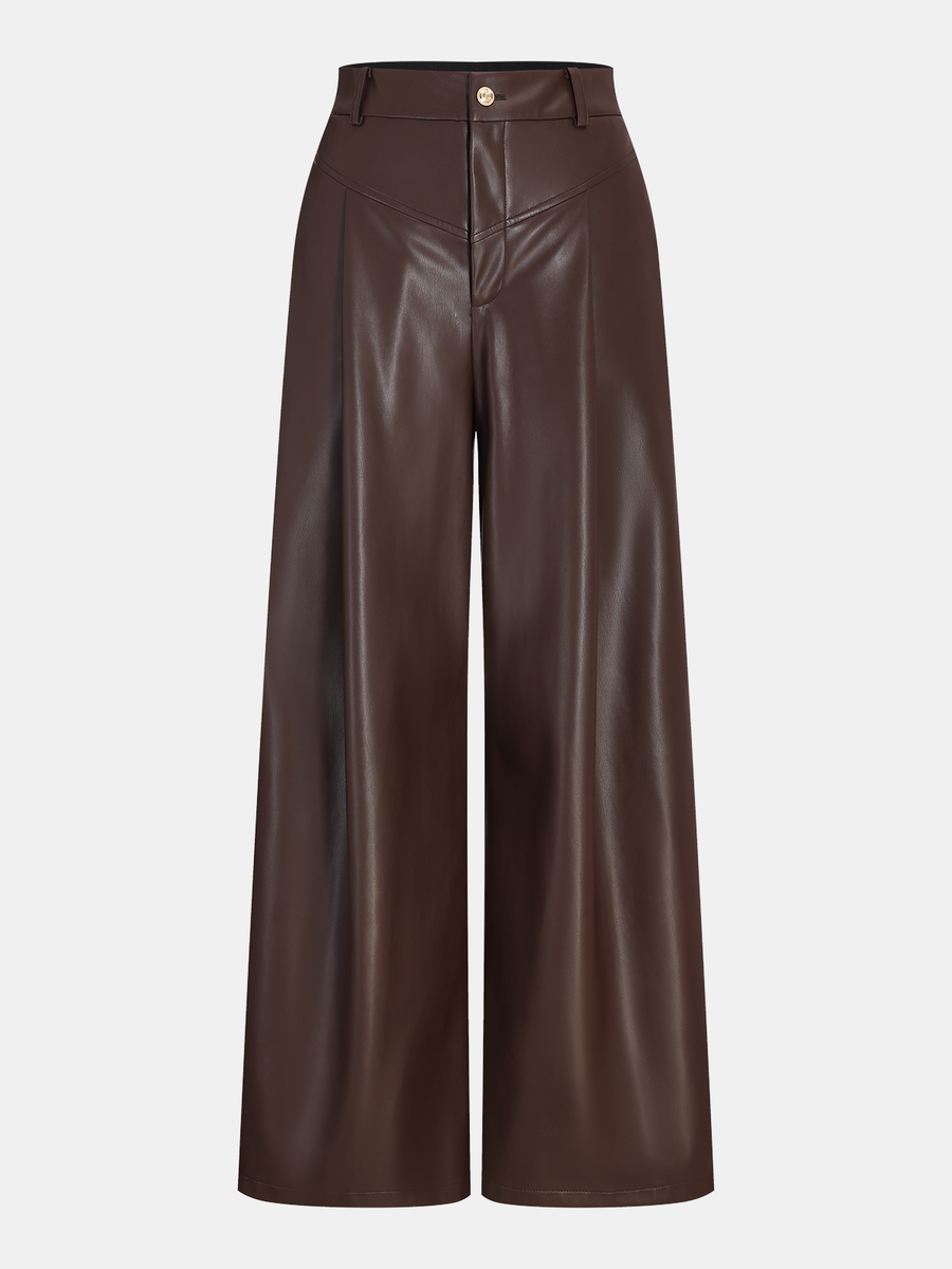 Faux Leather Wide-Leg Pants