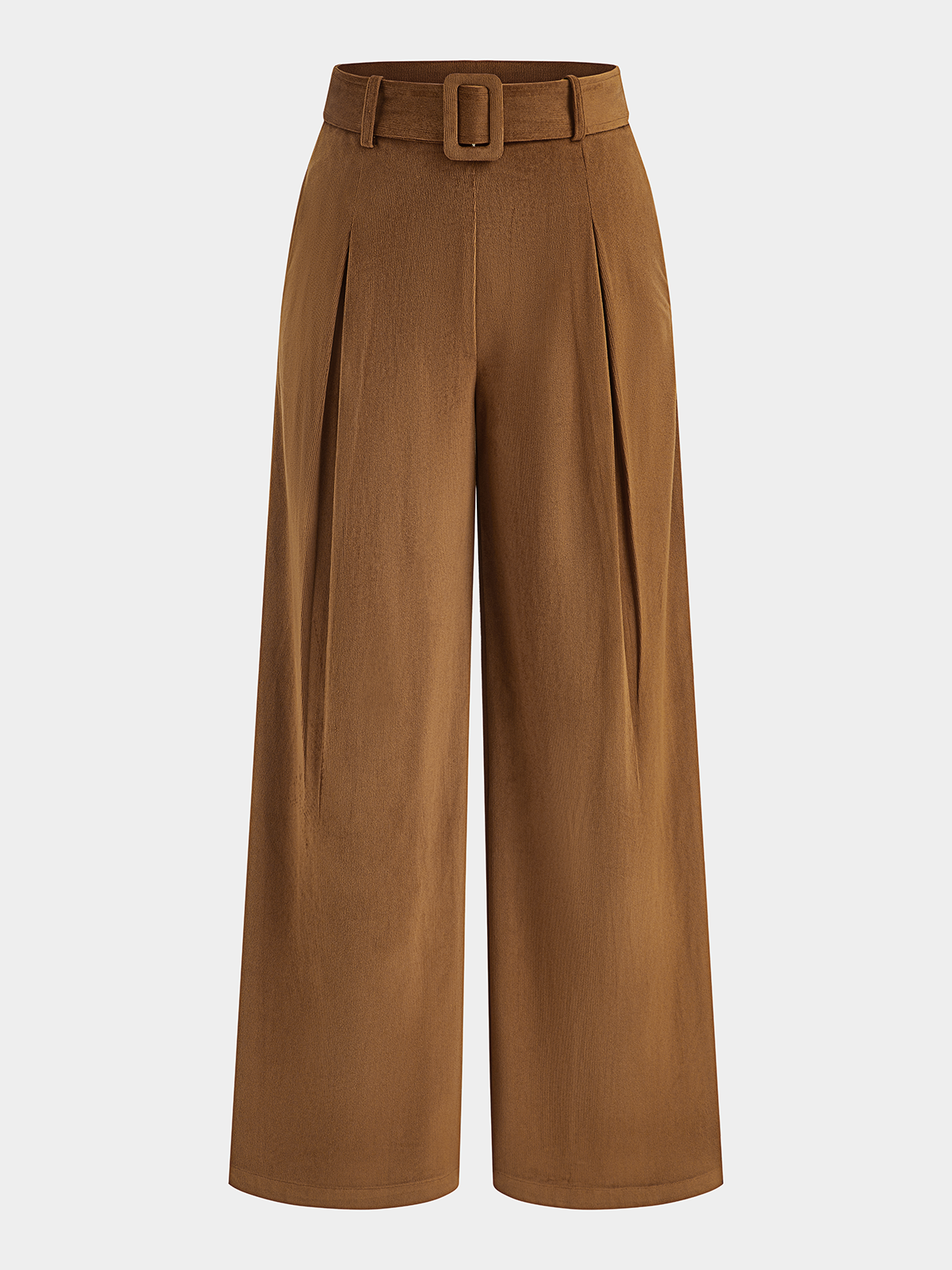 Belted Mid-Waist Corduroy Pleated Pants