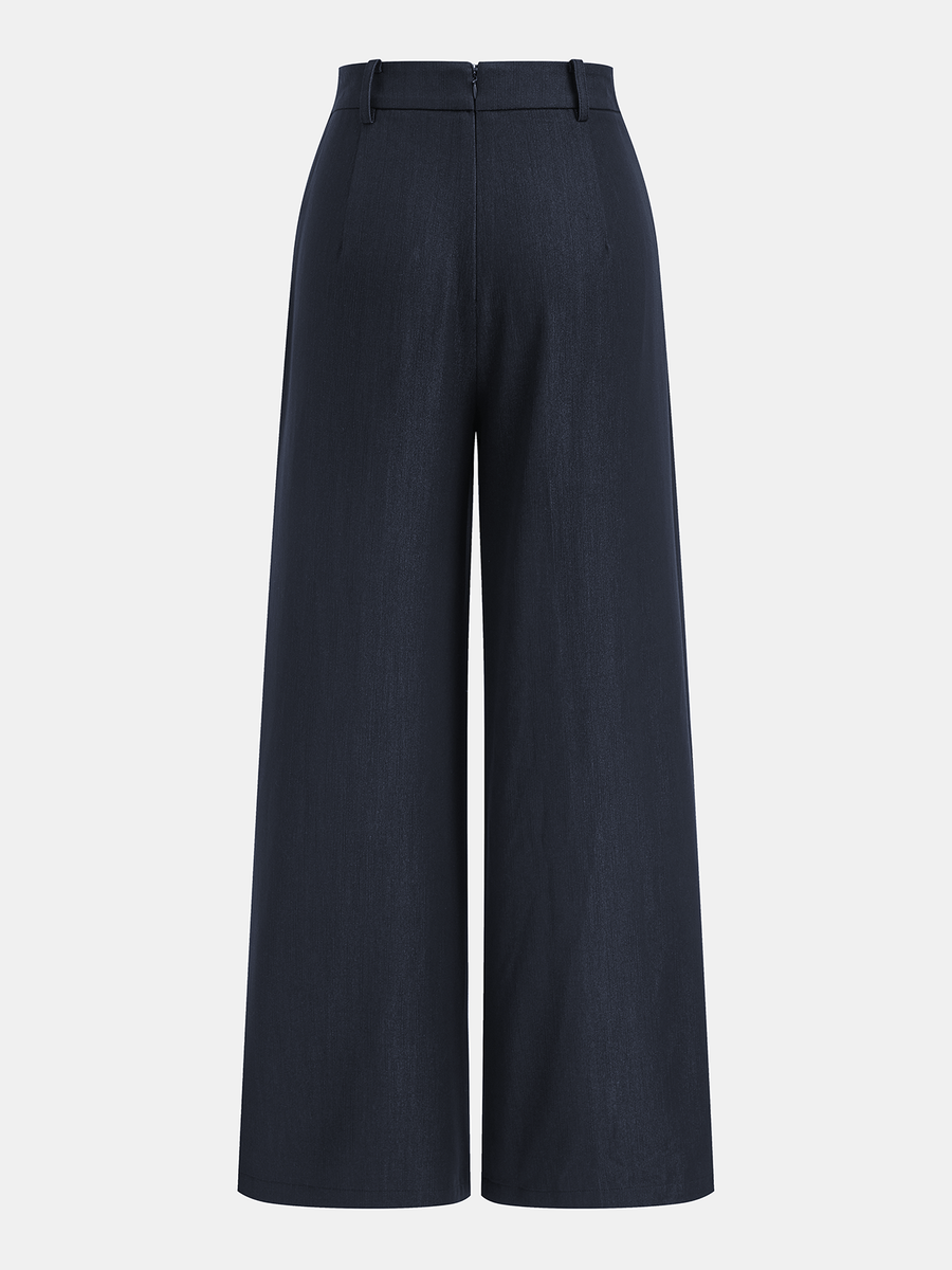 Asymmetric Buckle-Accented Wide-Leg Pants