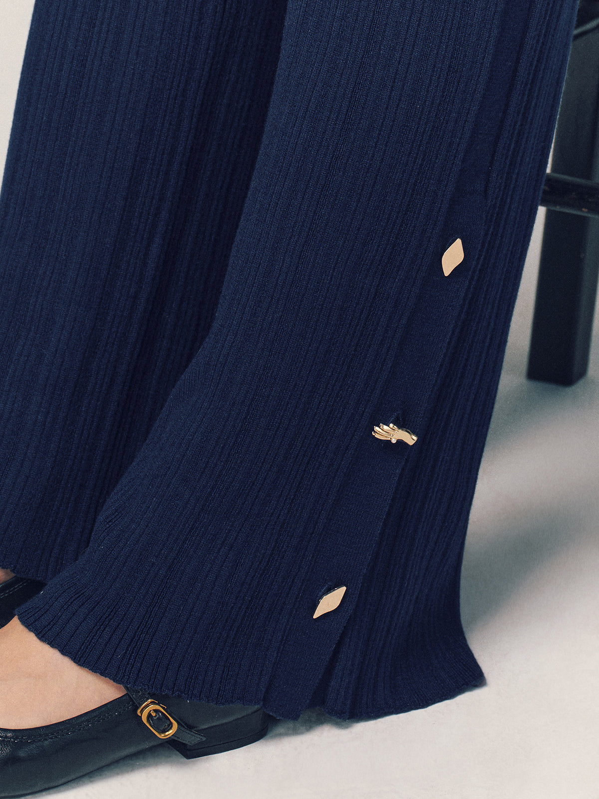 Textured Wool-Blend Metal-Detail Slit Knit Pants