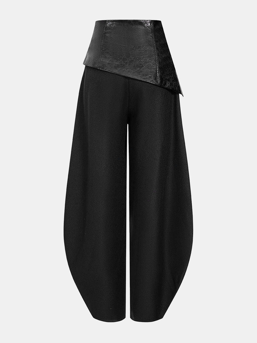 Faux Leather Panel Lantern Pants
