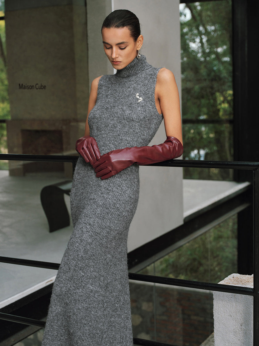 Wool Blend Sleeveless Turtleneck Sweater Dress