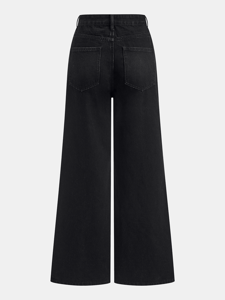 Metal Button-Detail Wide-Leg Jeans