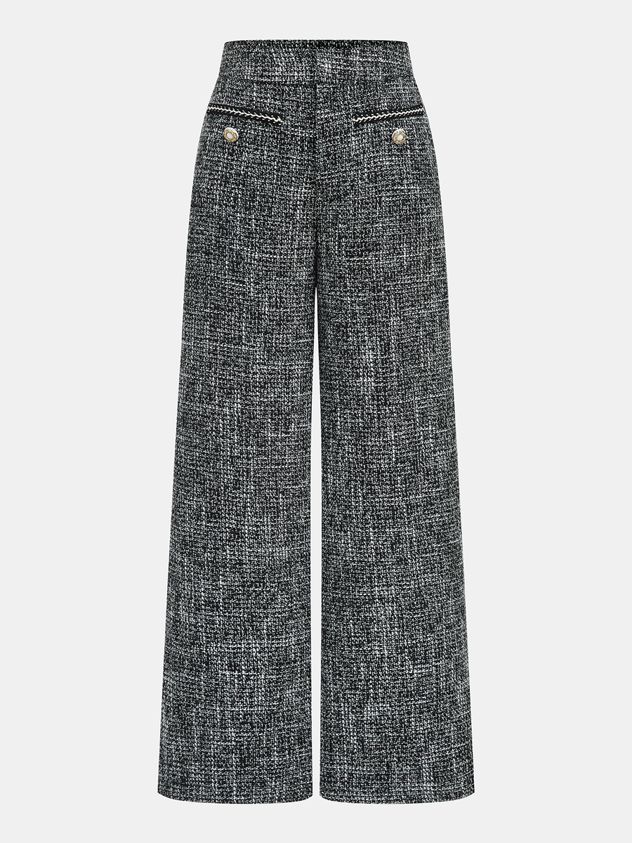 Mid-Waist Tweed Wide-Leg Pants