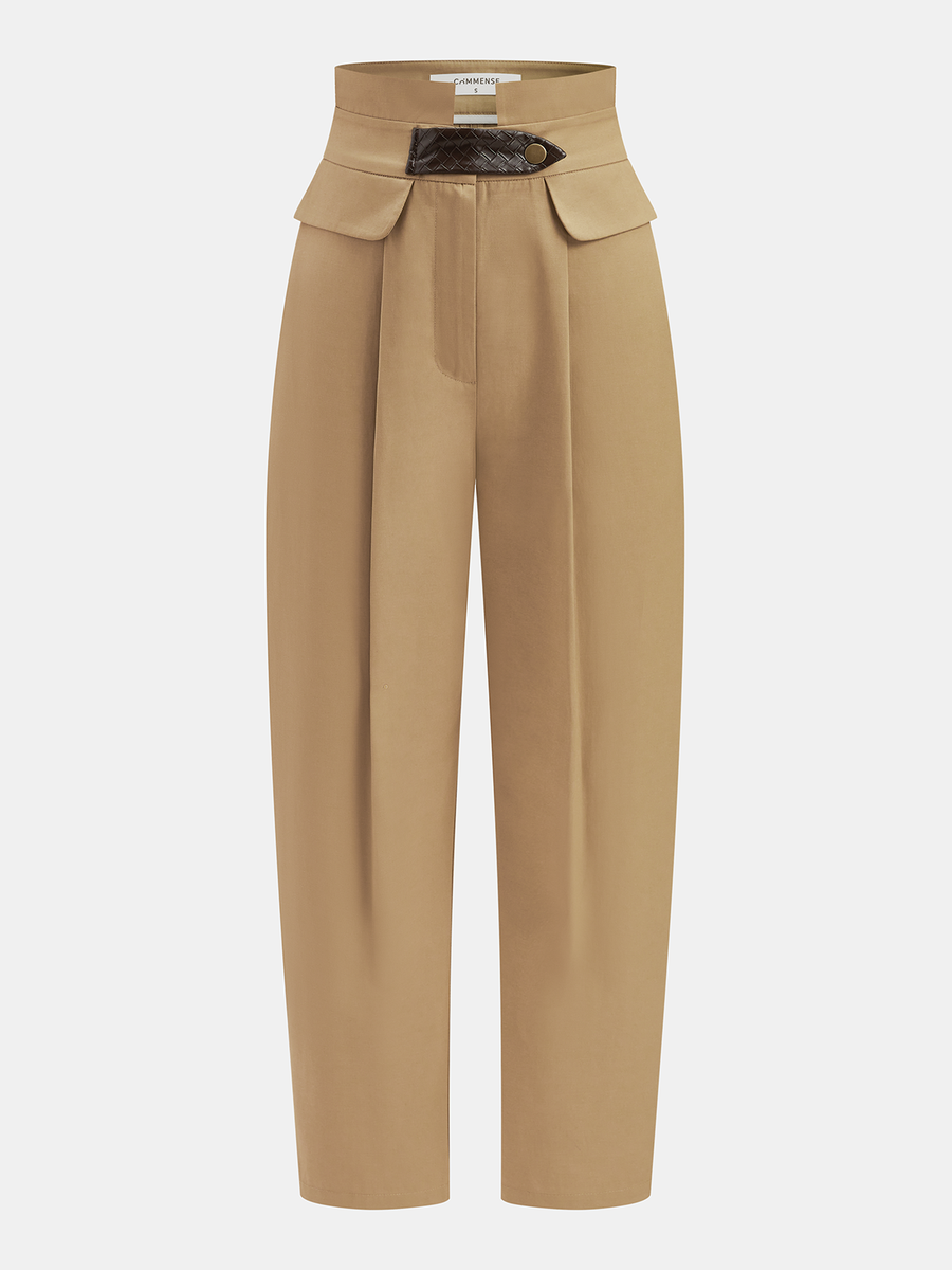 Braided Detail High-Waisted Pleated Pants