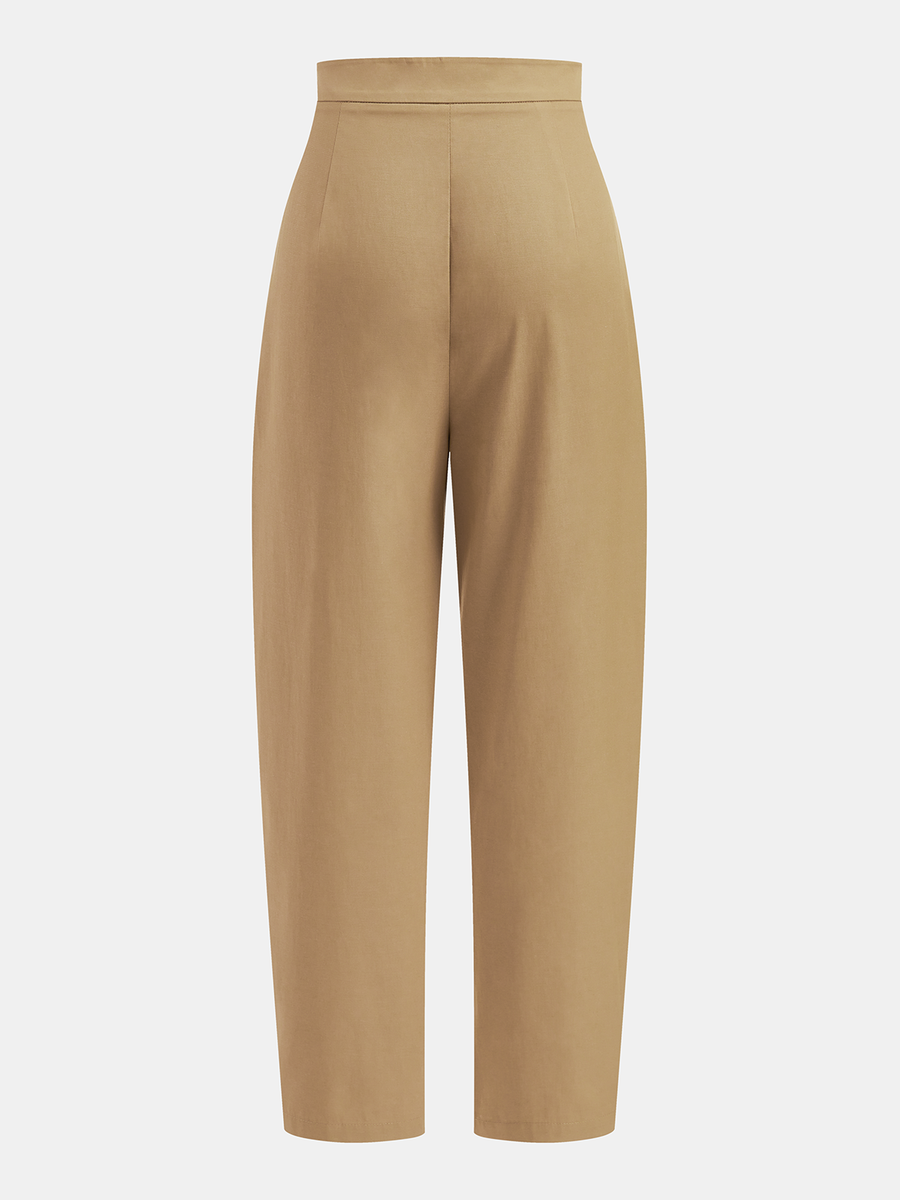 Braided Detail High-Waisted Pleated Pants