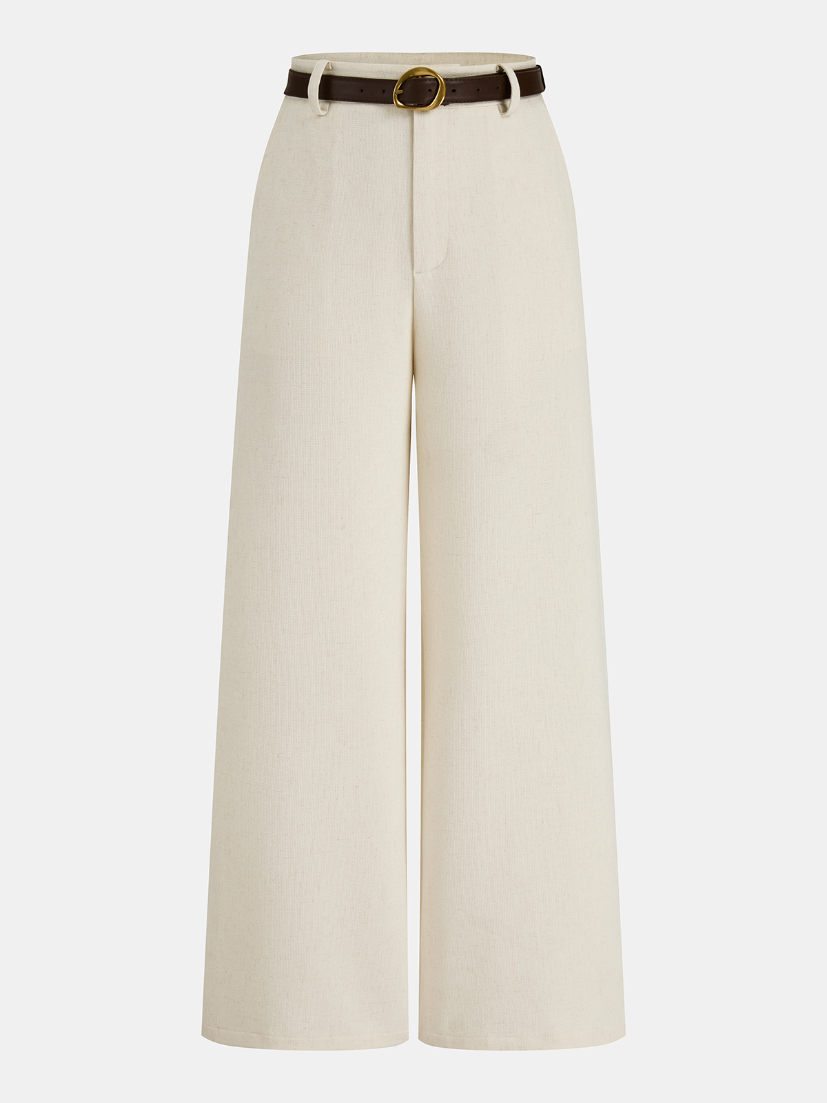 Belted Linen-Blend Wide-Leg Pants