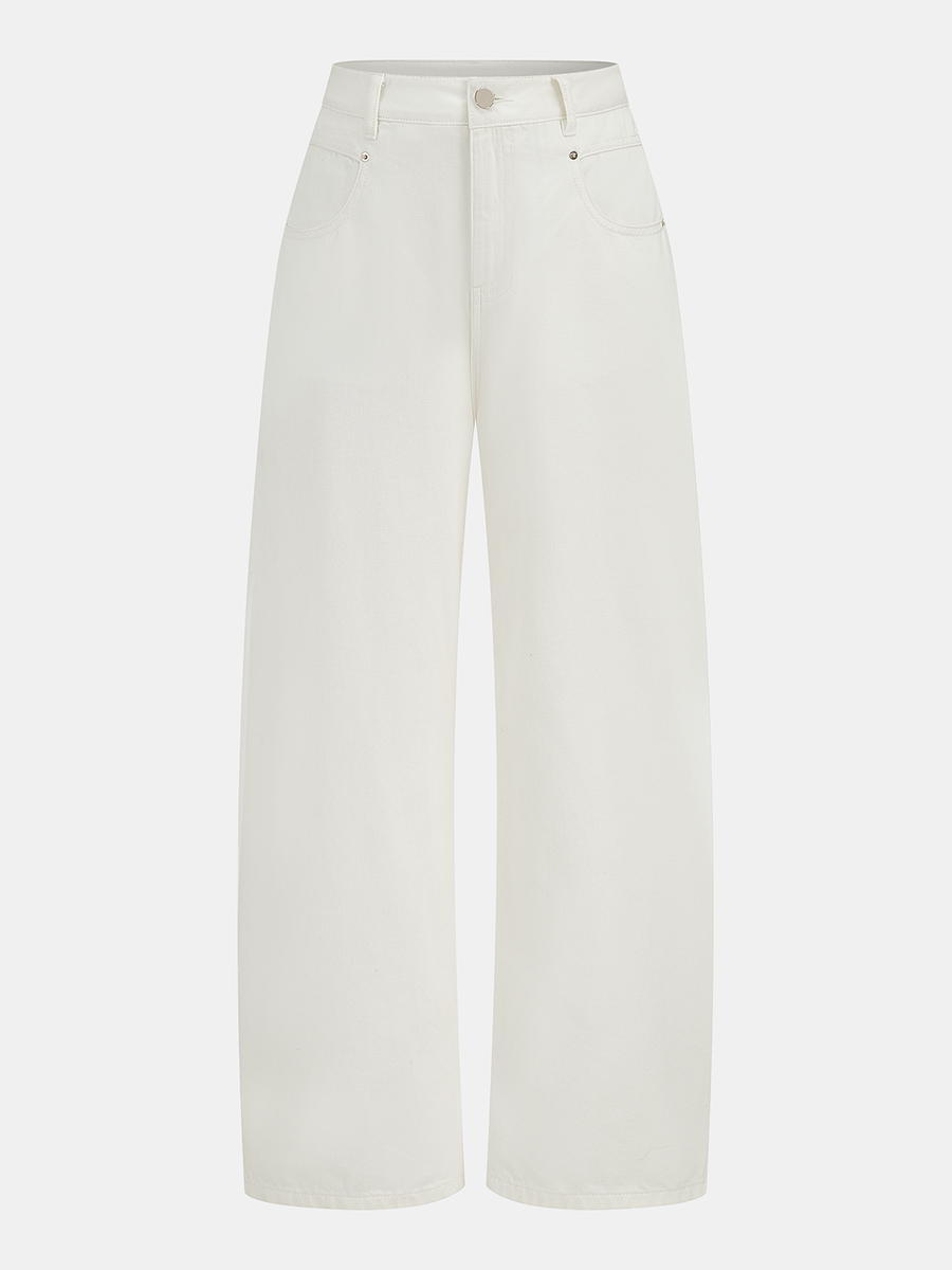 Mid Waist Wide Leg Denim Pants