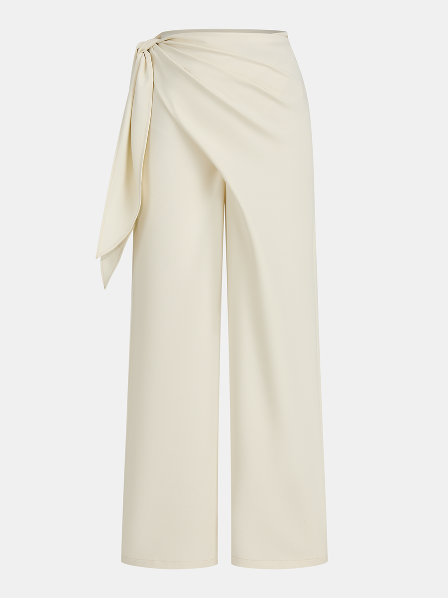 Draped Wrap Wide-Leg Pants
