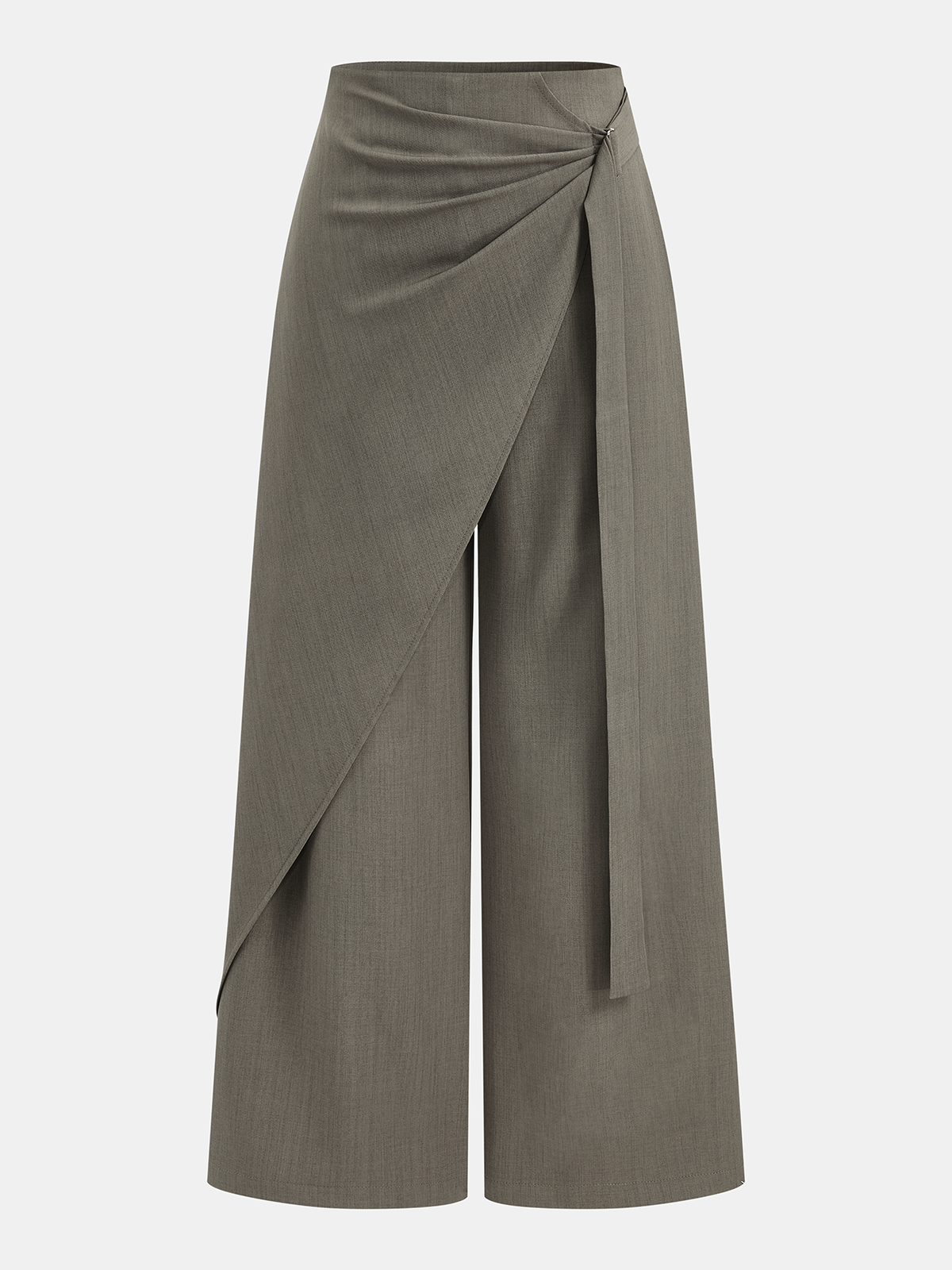 Mid-Waist Wrap-Front Wide-Leg Pants