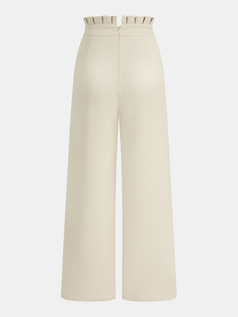 Mid-Waist Ruffled Wide-Leg Pants