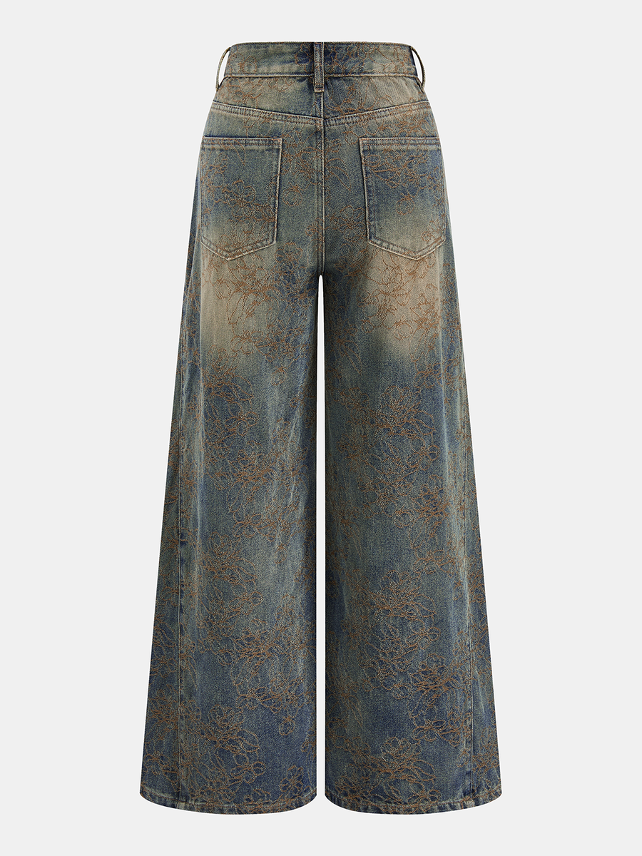 Jacquard Wide Leg Denim Pants