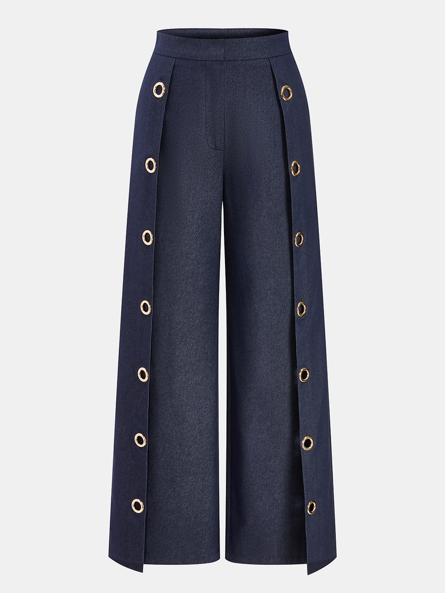 Eyelet Detail Wide Leg Pants