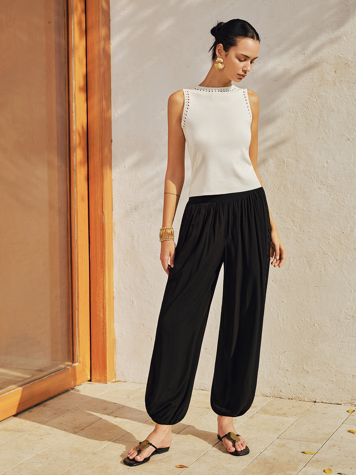 Wavy Lace Side Cutout Jogger Pants