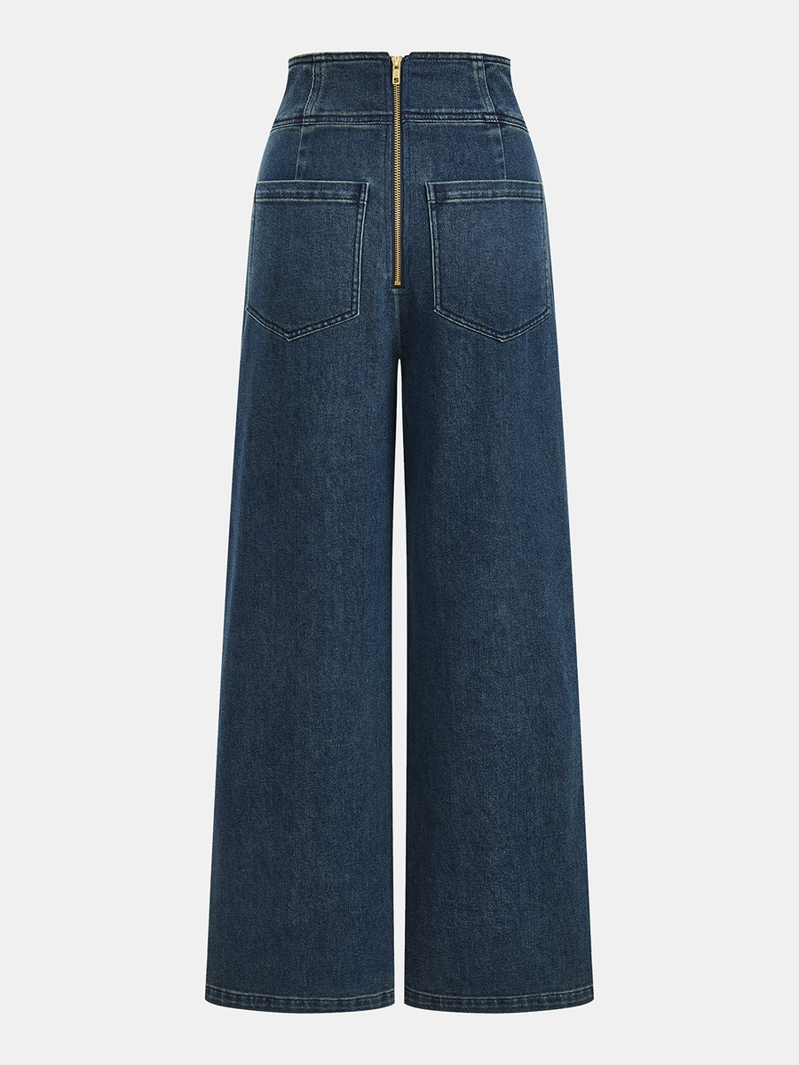 High-Waist Wide-Leg Denim Pants