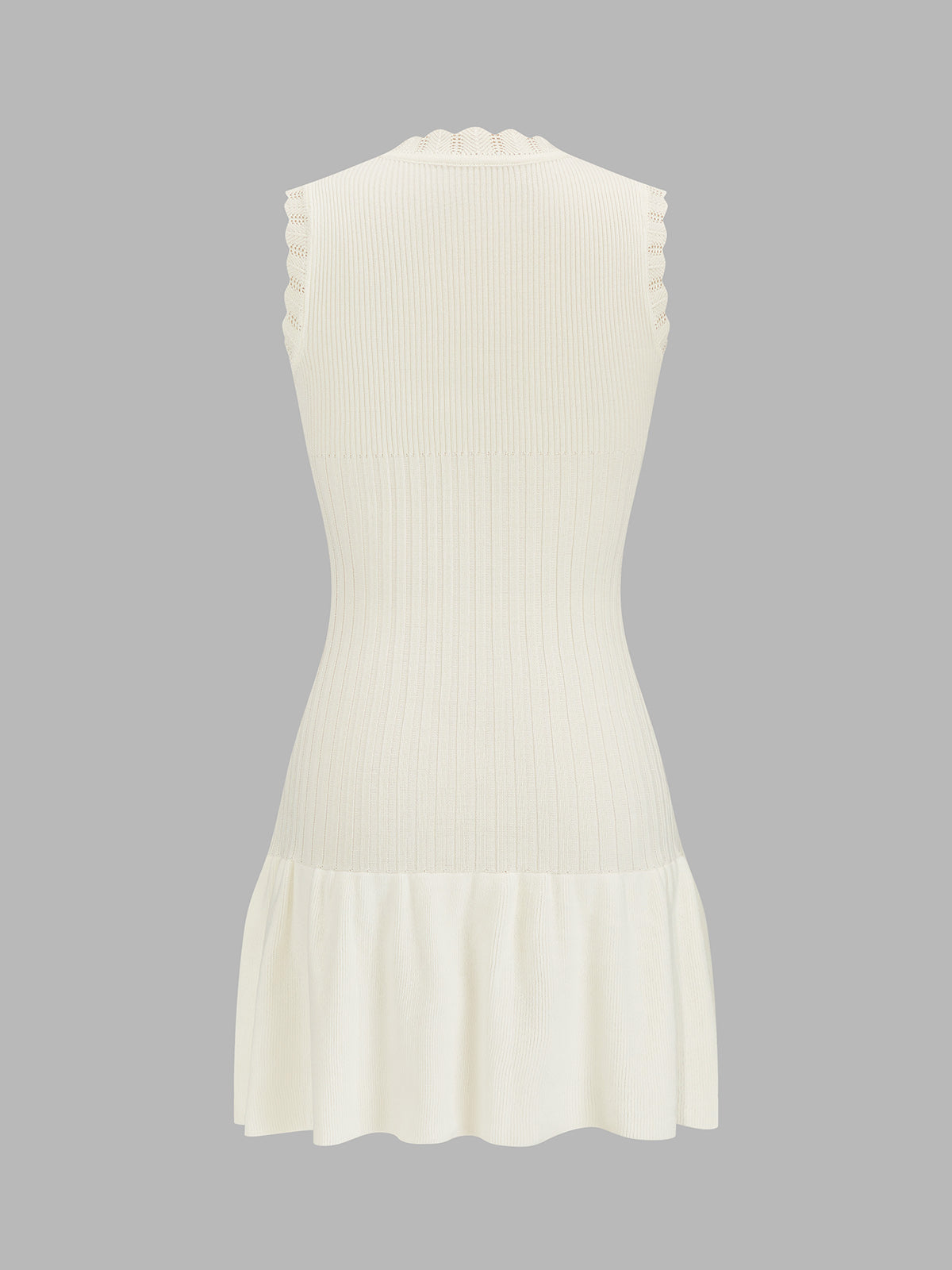Ruffle Neck Ribbed Knit Sleeveless Mini Dress