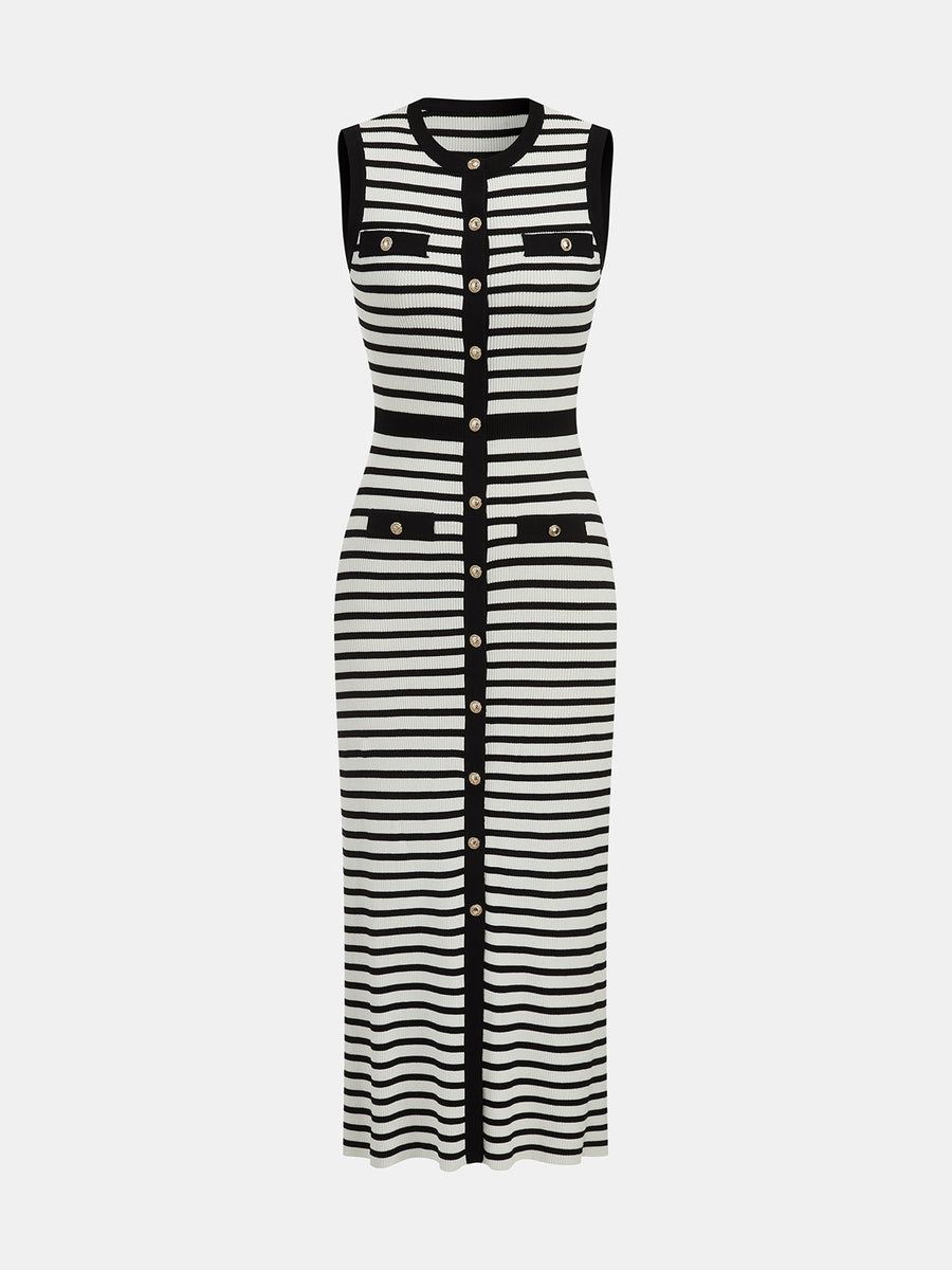Striped Knit Bodycon Midi Dress