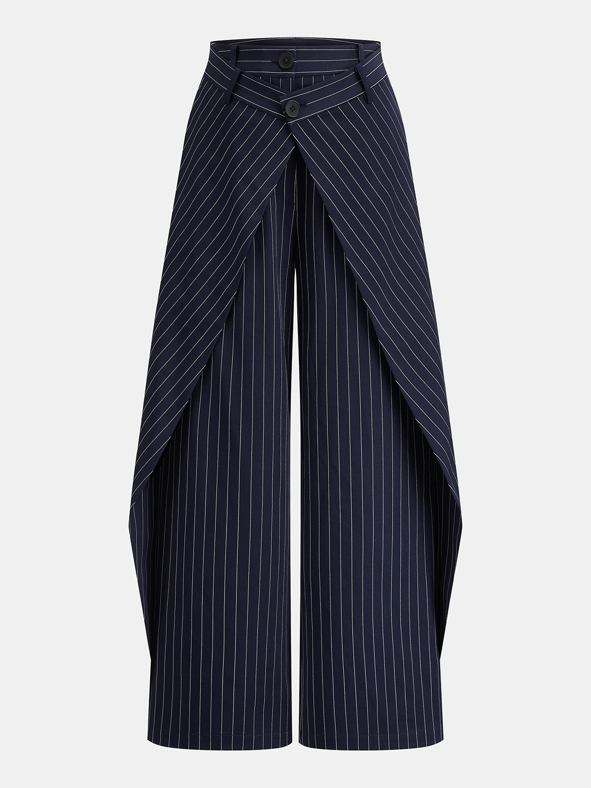 Wrap Overlay Pinstripe Wide Leg Pants
